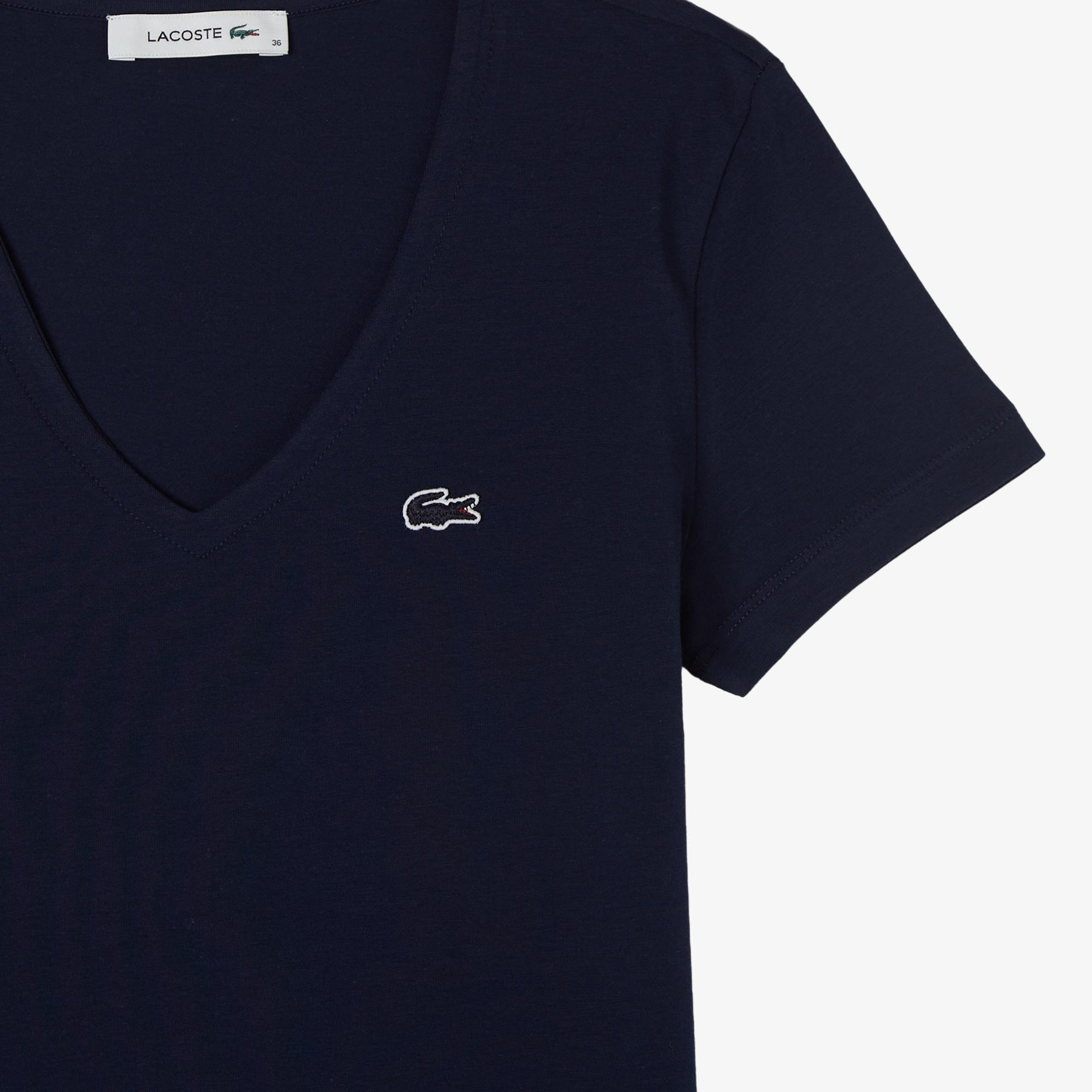Kadın Slim Fit V Yaka Lacivert T-Shirt