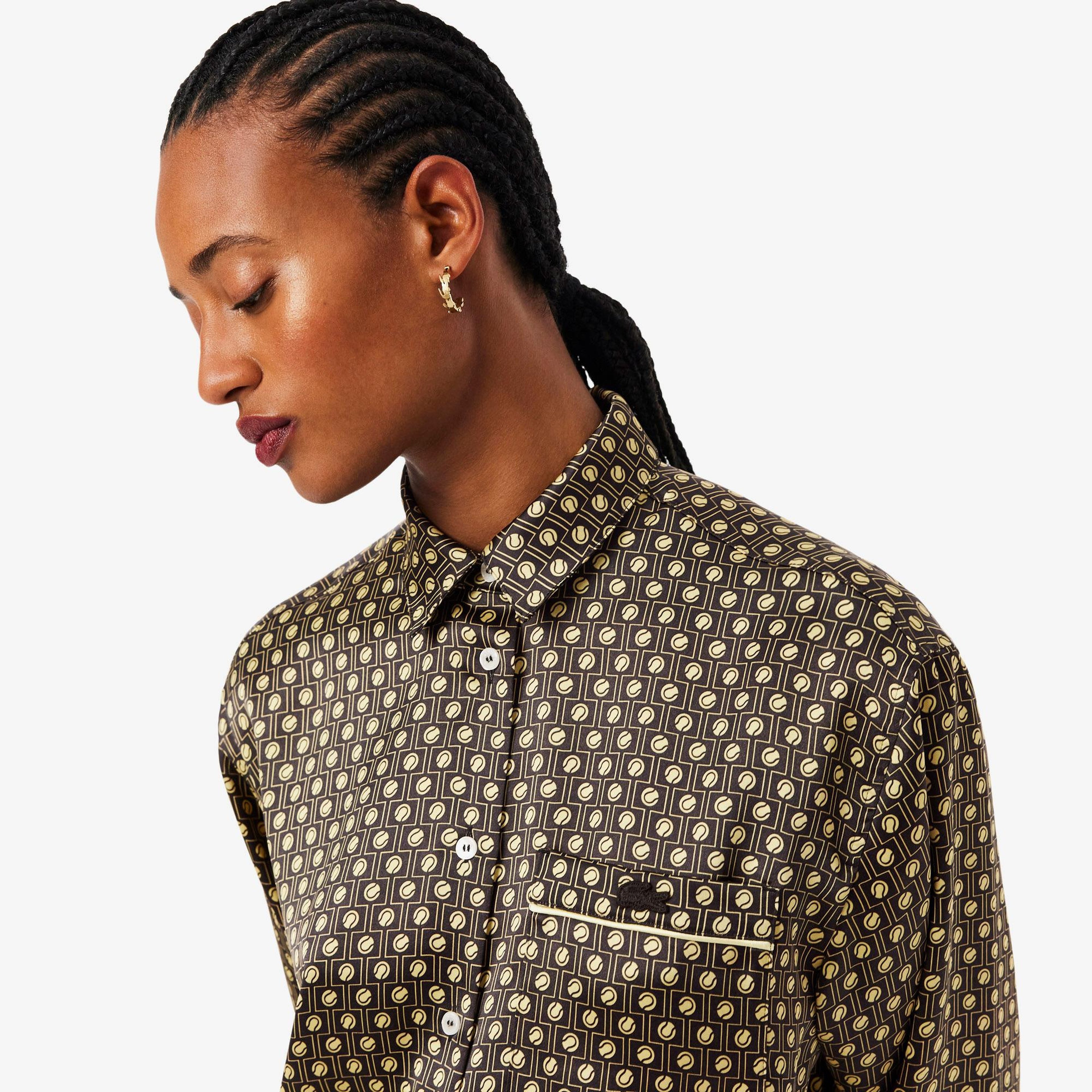 Kadın Oversize Fit Desenli Kahverengi Gömlek