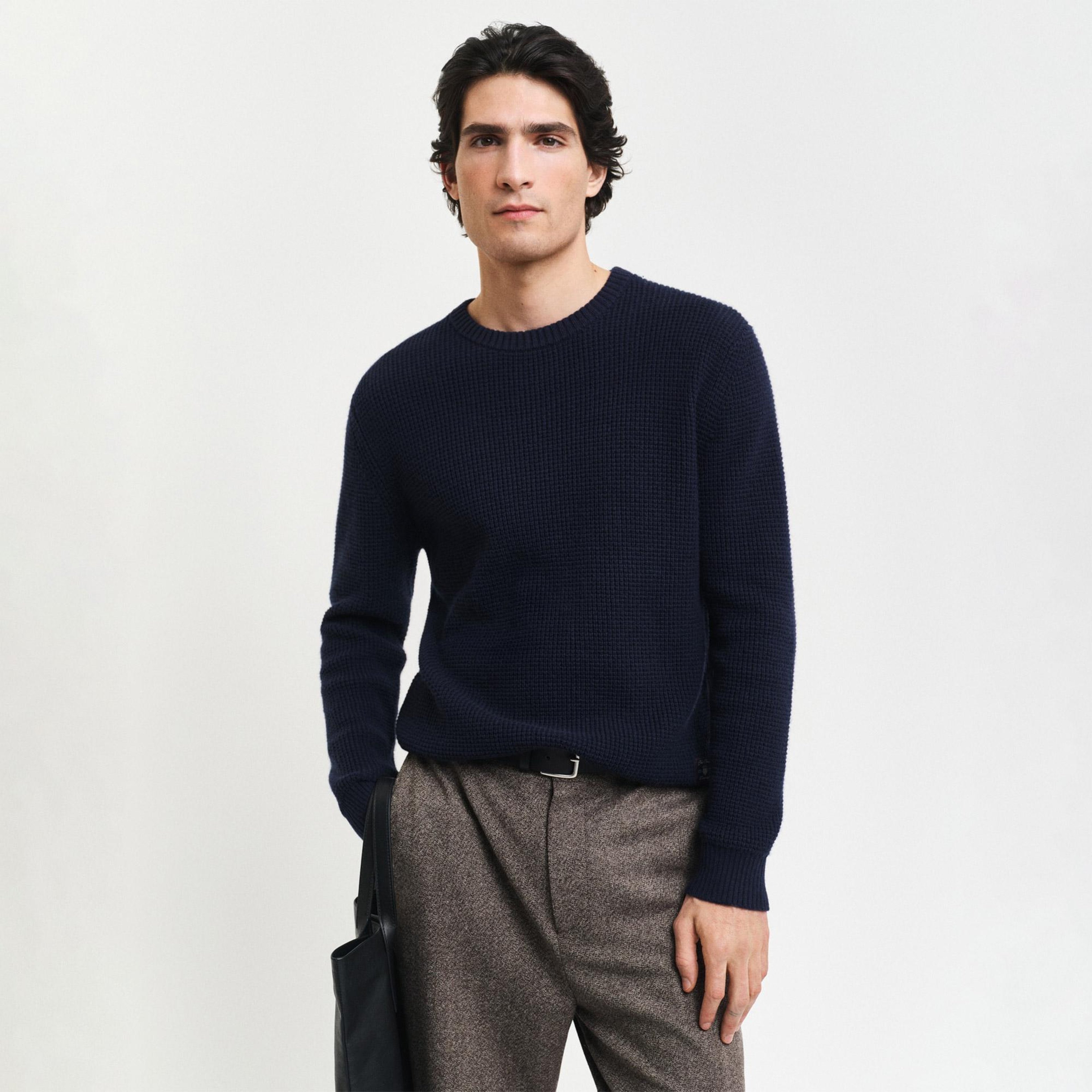 GANT Erkek Lacivert Regular Fit Bisiklet Yaka Kazak
