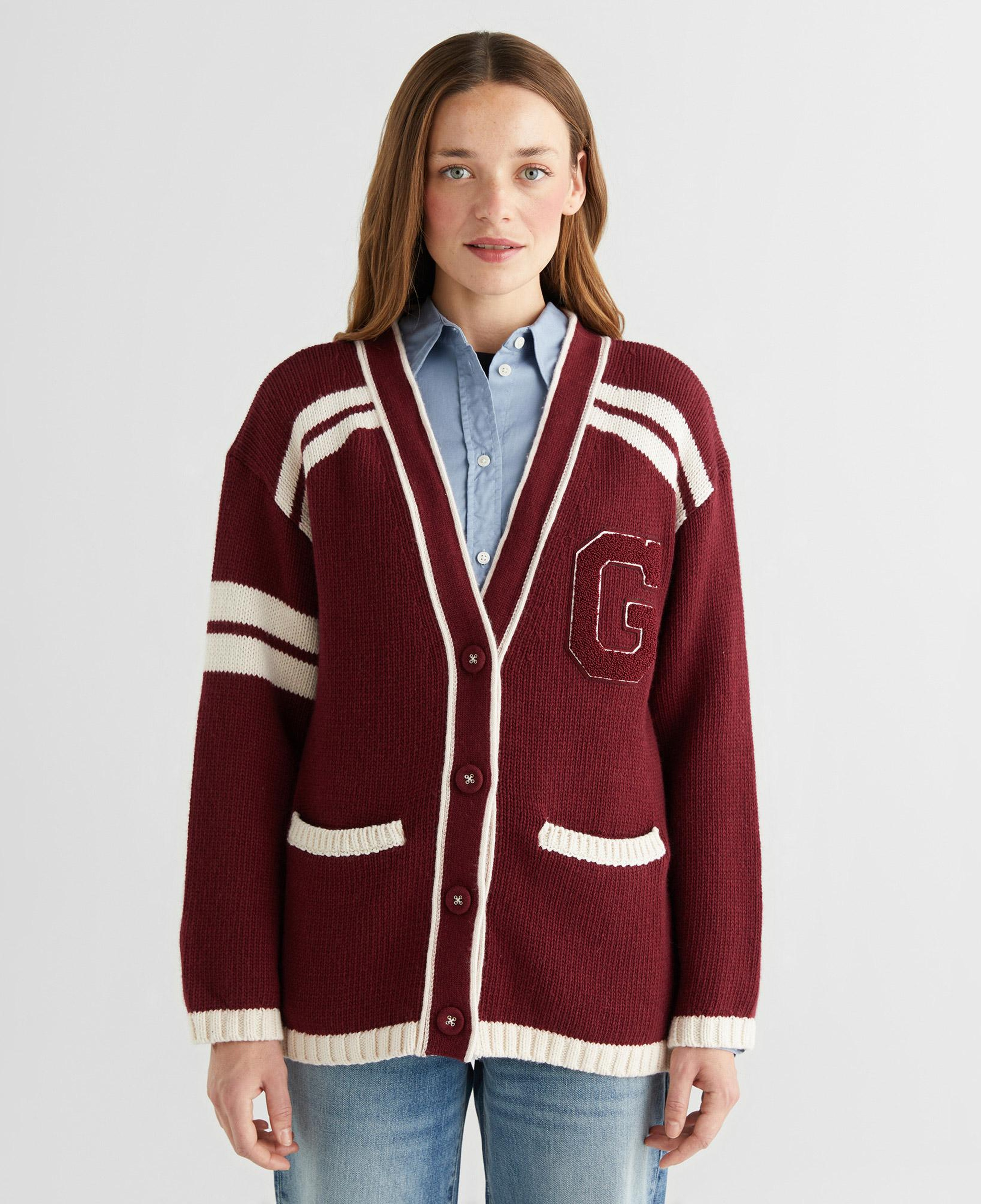 GANT Kadın Bordo Oversize Fit V Yaka Logolu Hırka