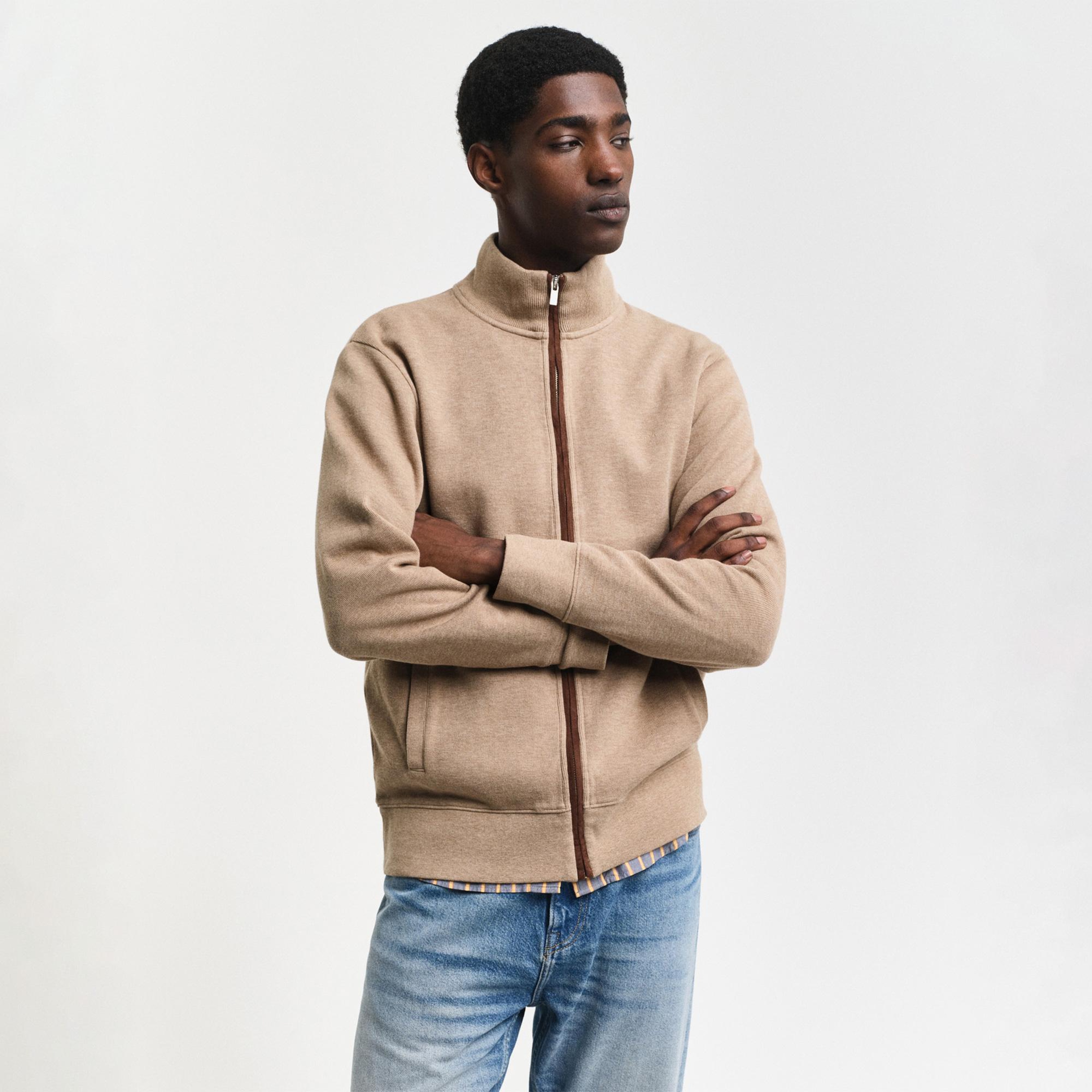 GANT Erkek Bej Regular Fit Fermuarlı Hırka