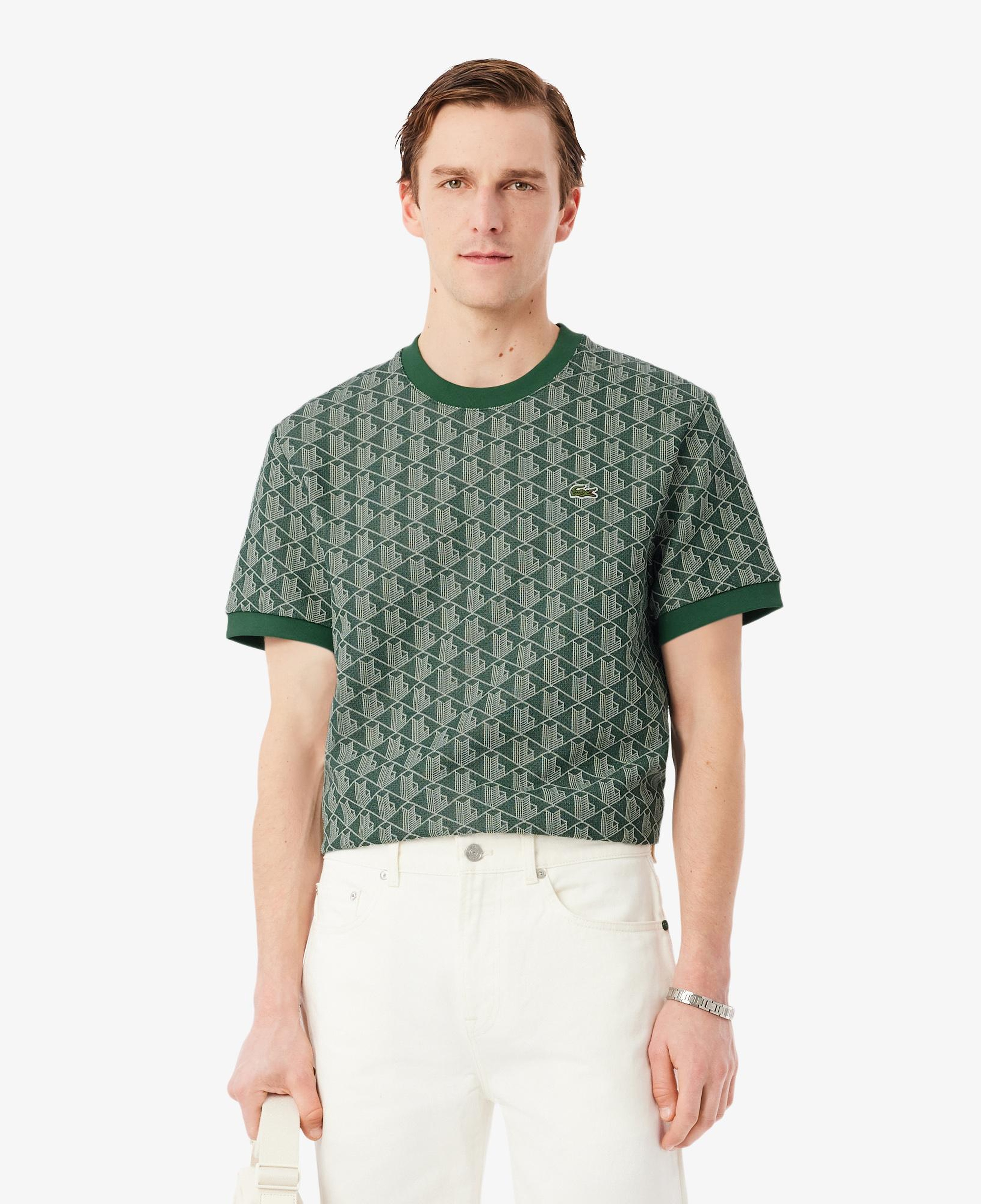 Erkek Classic Fit Bisiklet Yaka Monogram Koyu Yeşil T-Shirt