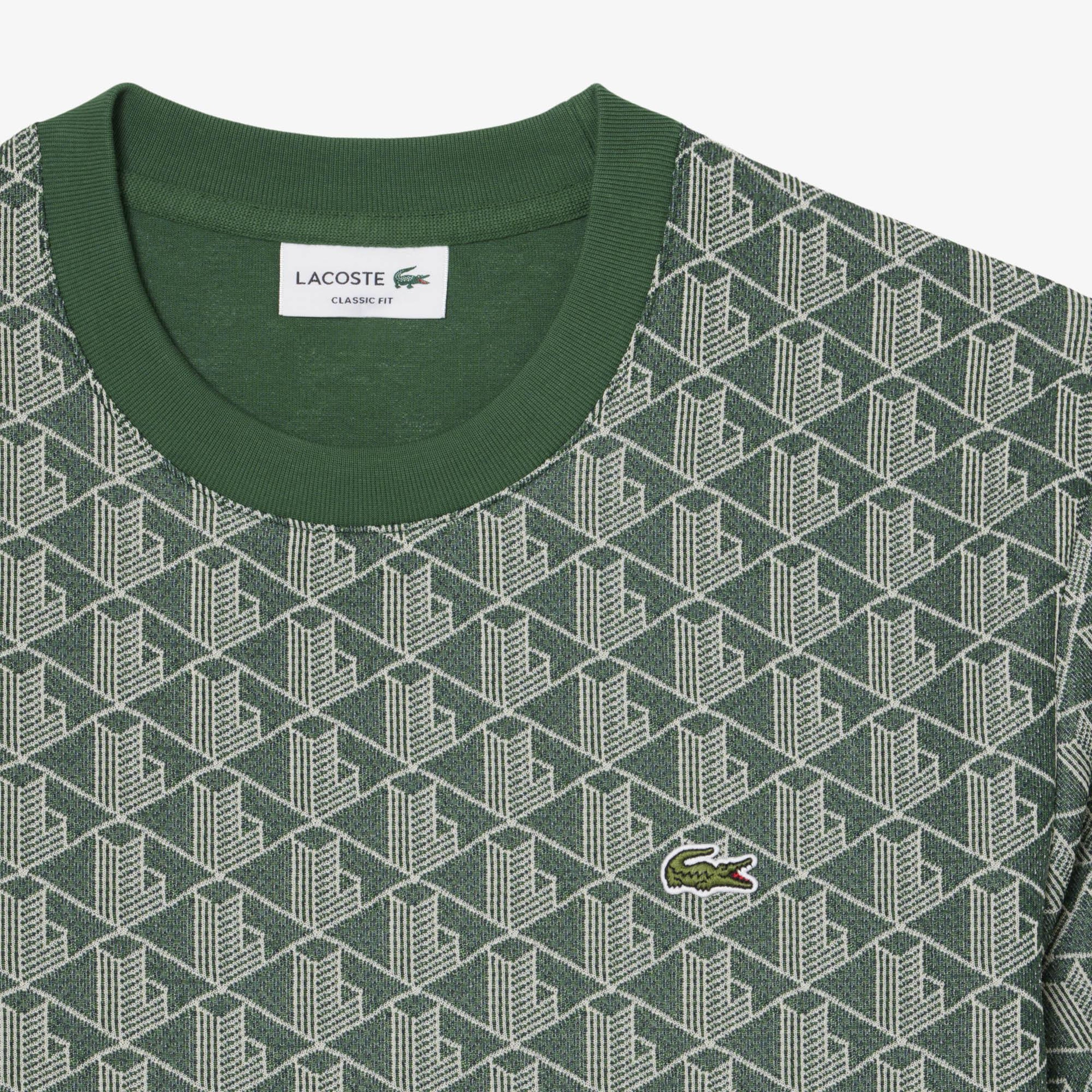 Erkek Classic Fit Bisiklet Yaka Monogram Koyu Yeşil T-Shirt
