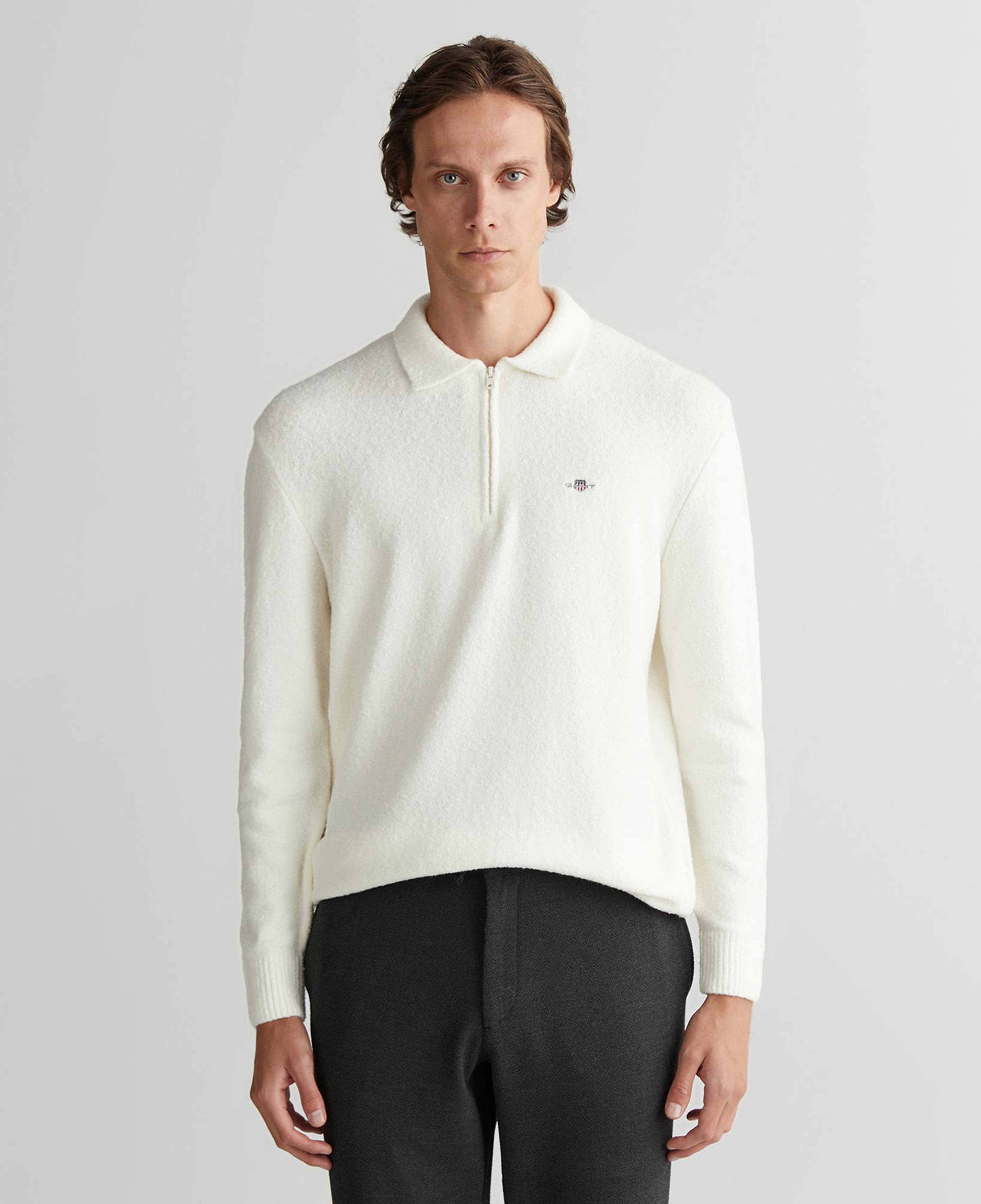 GANT Erkek Beyaz Relaxed Fit Fermuarlı Triko