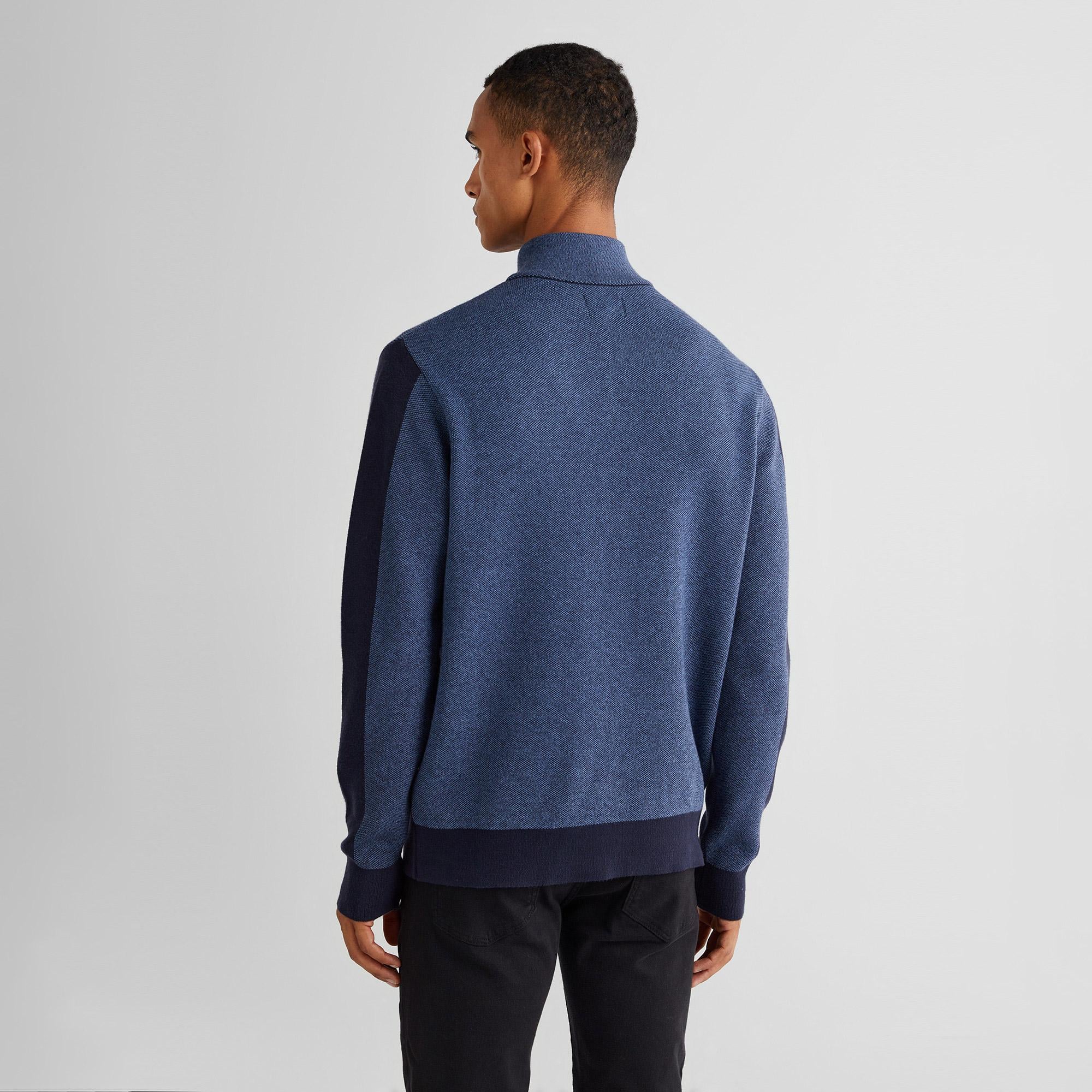 GANT Erkek Lacivert Relaxed Fit Yarım Fermuarlı Renk Bloklu Kazak