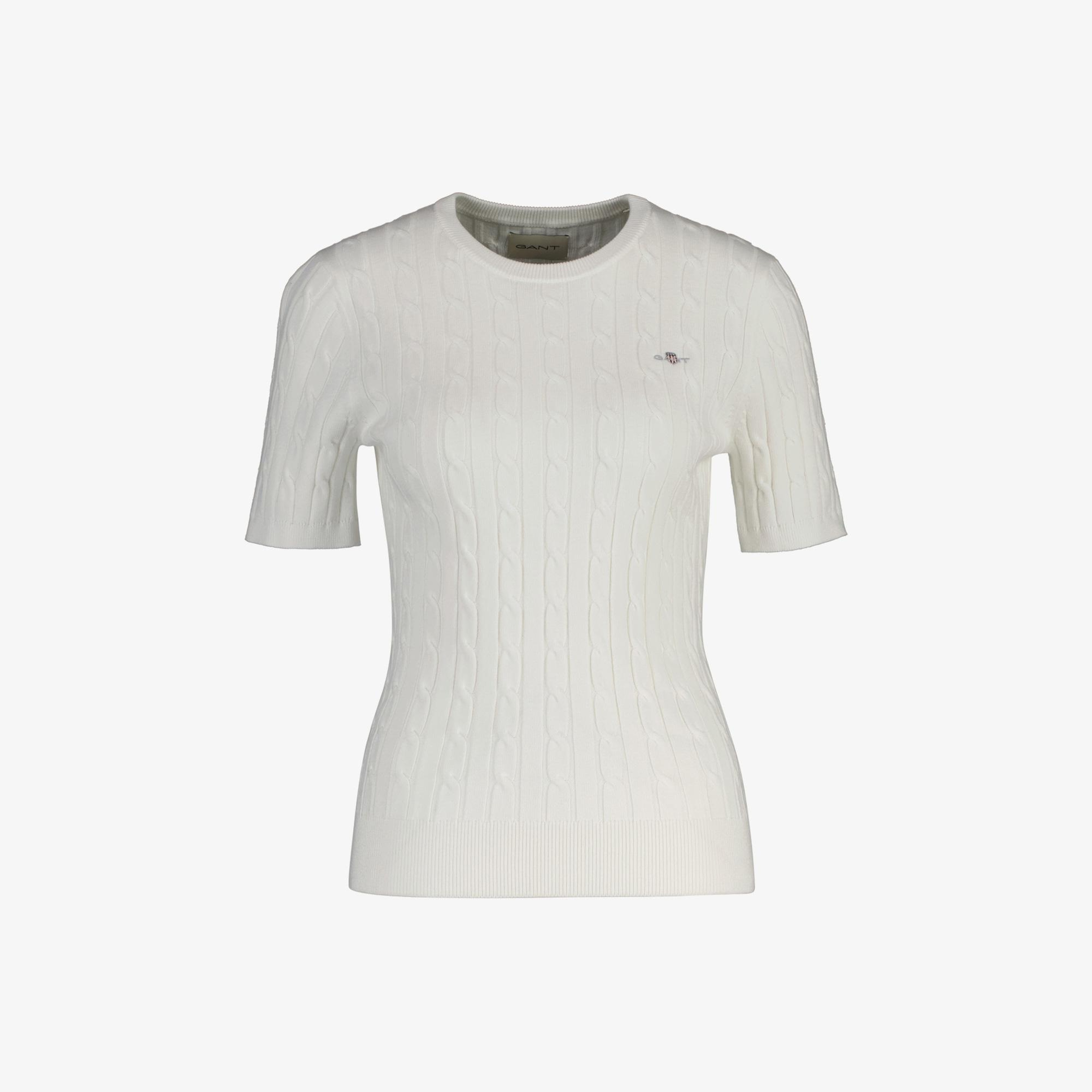 GANT Kadın Beyaz Slim Fit Bisiklet Yaka Kısa Kollu Kazak