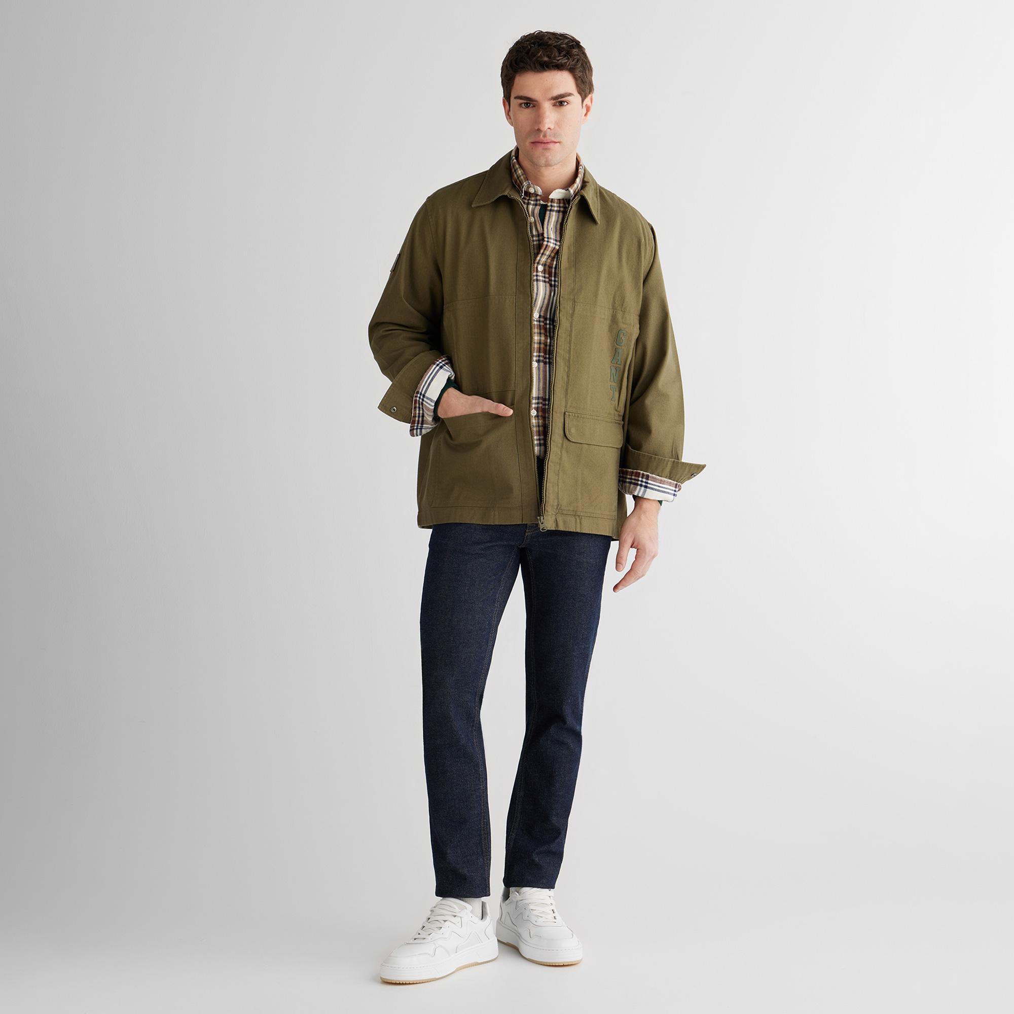GANT Erkek Yeşil Oversize Fit Fermuarlı Logolu Gömlek