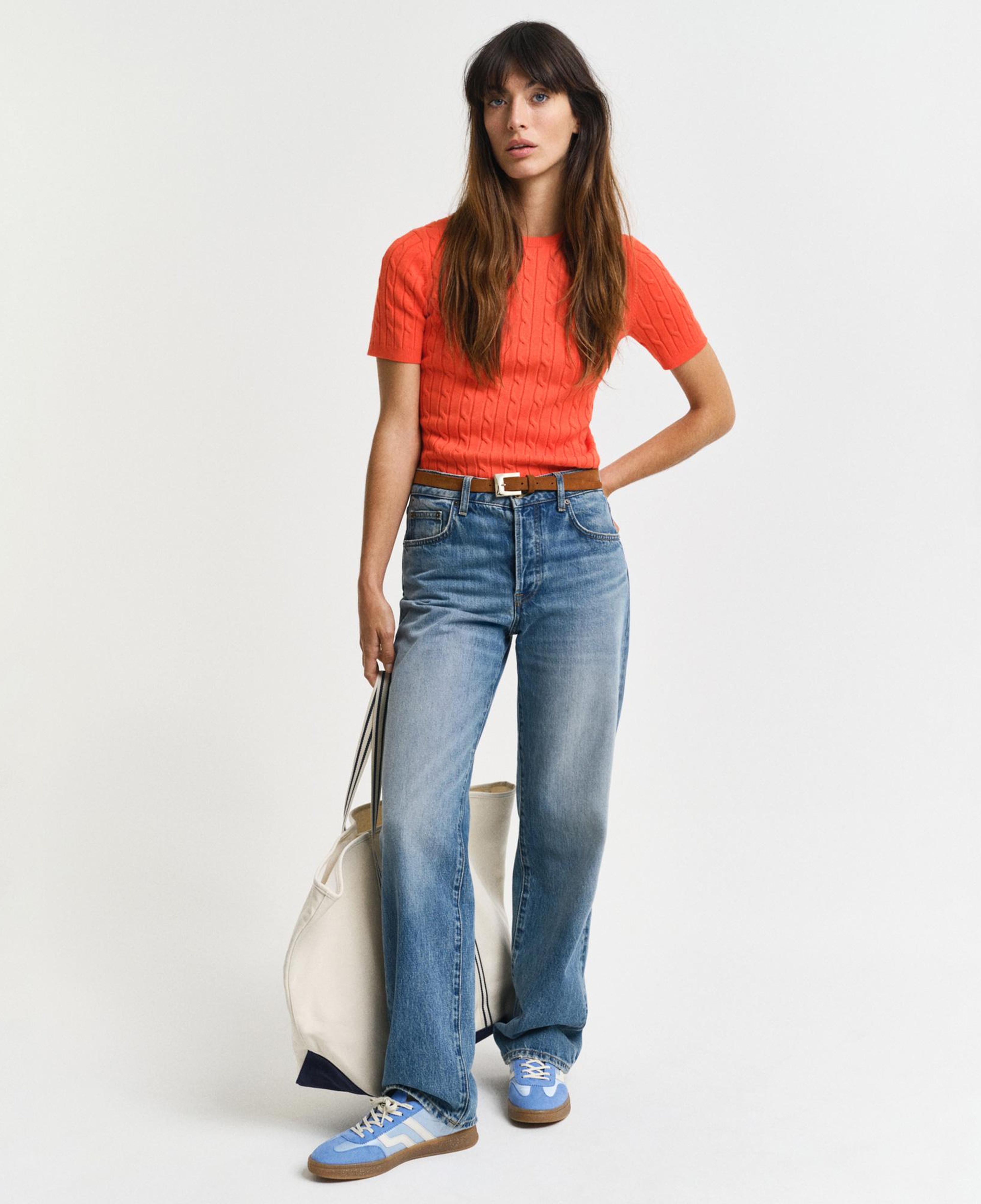 GANT Kadın Turuncu Slim Fit Bisiklet Yaka Kısa Kollu Kazak