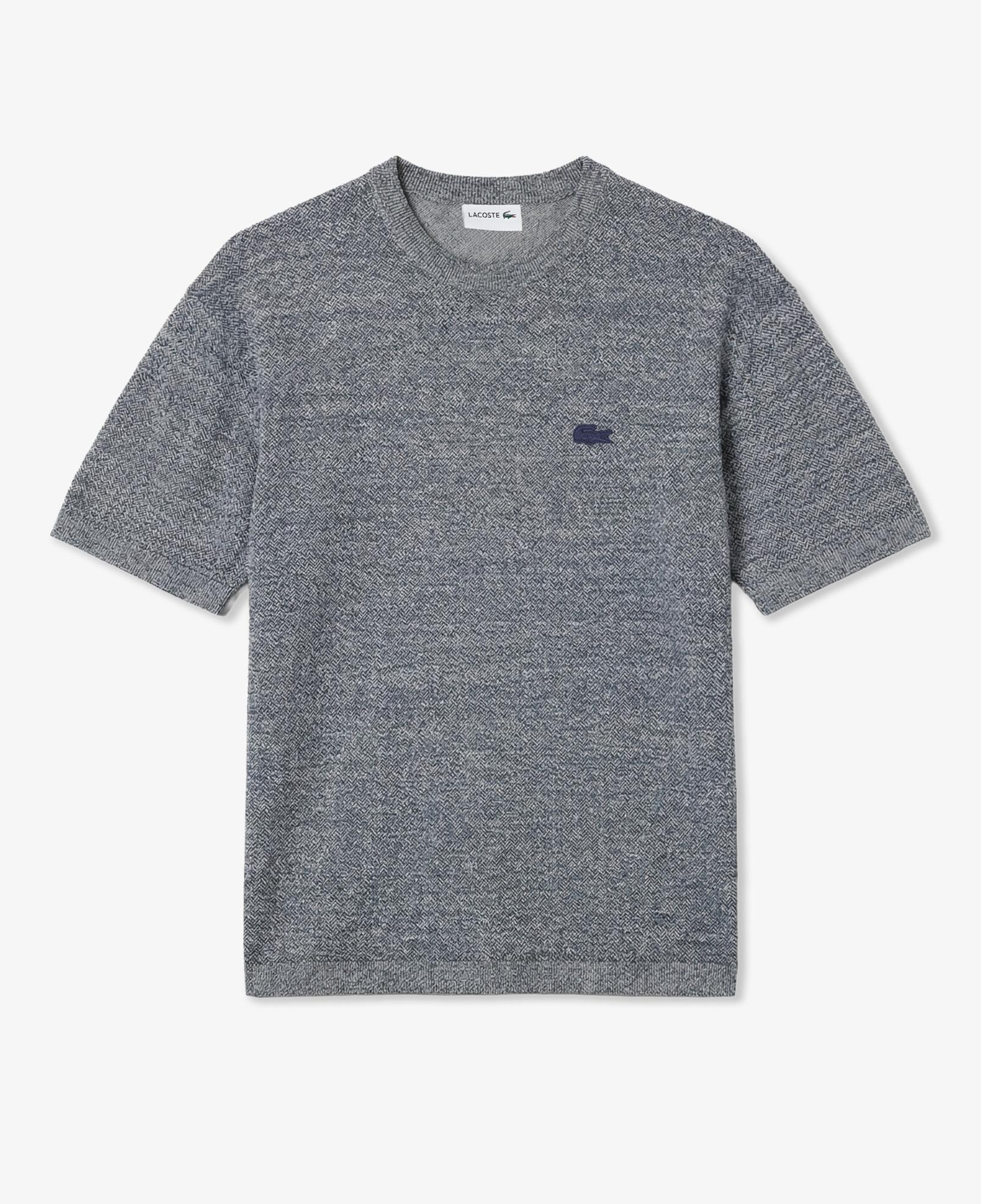 Erkek Classic Fit Kısa Kollu Bisiklet Yaka Keten Lacivert Triko