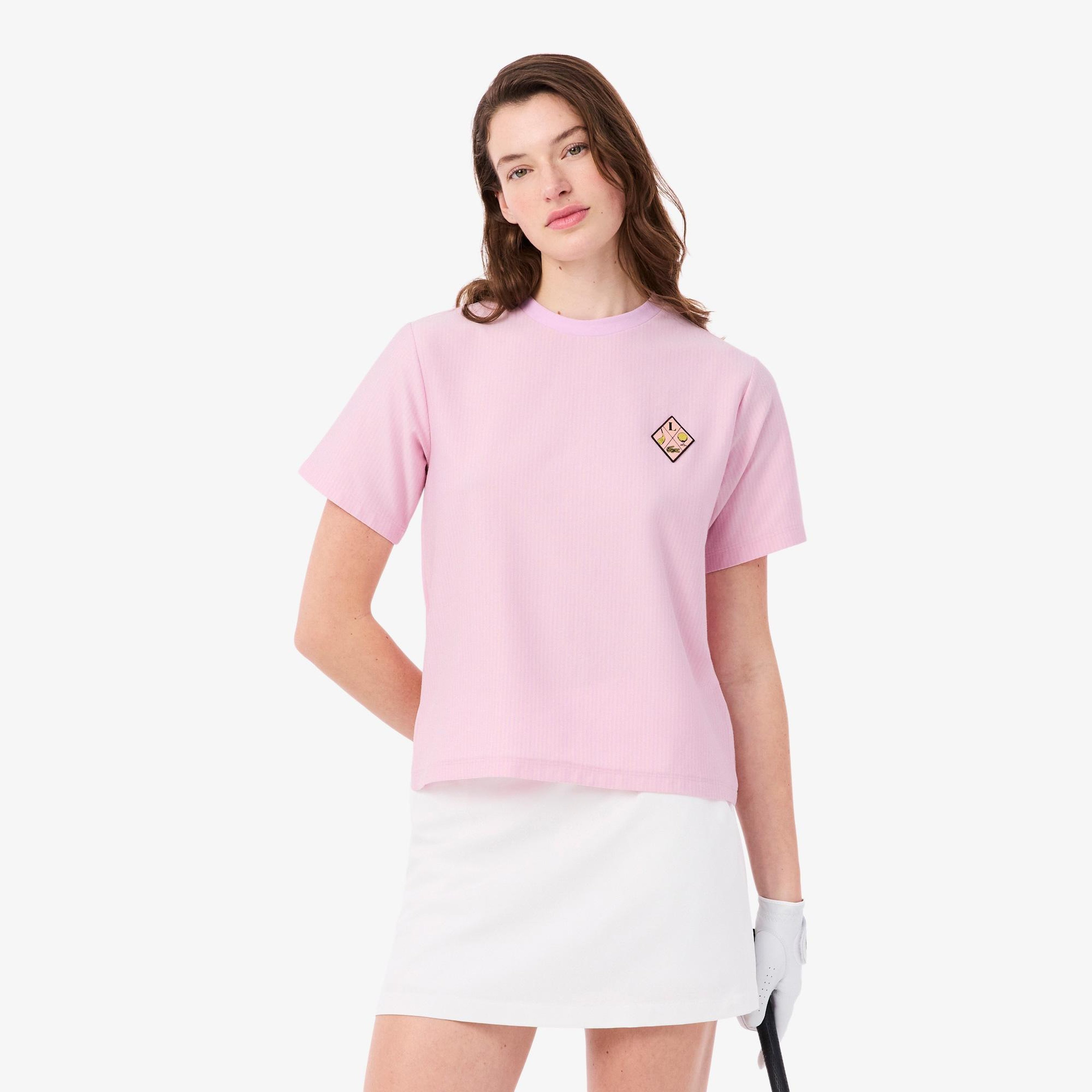 Kadın Regular Fit Bisiklet Yaka Çizgili Pembe T-Shirt