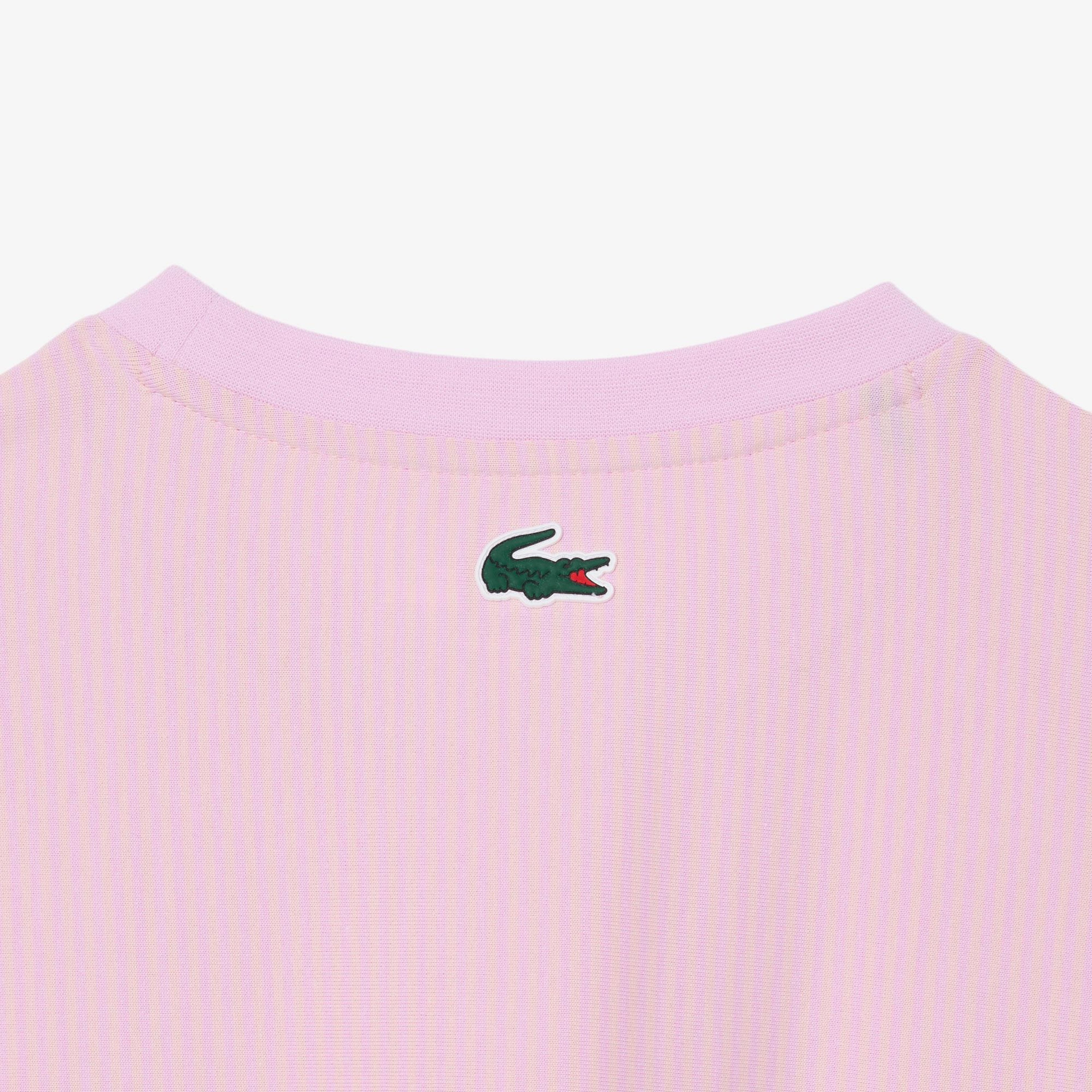 Kadın Regular Fit Bisiklet Yaka Çizgili Pembe T-Shirt