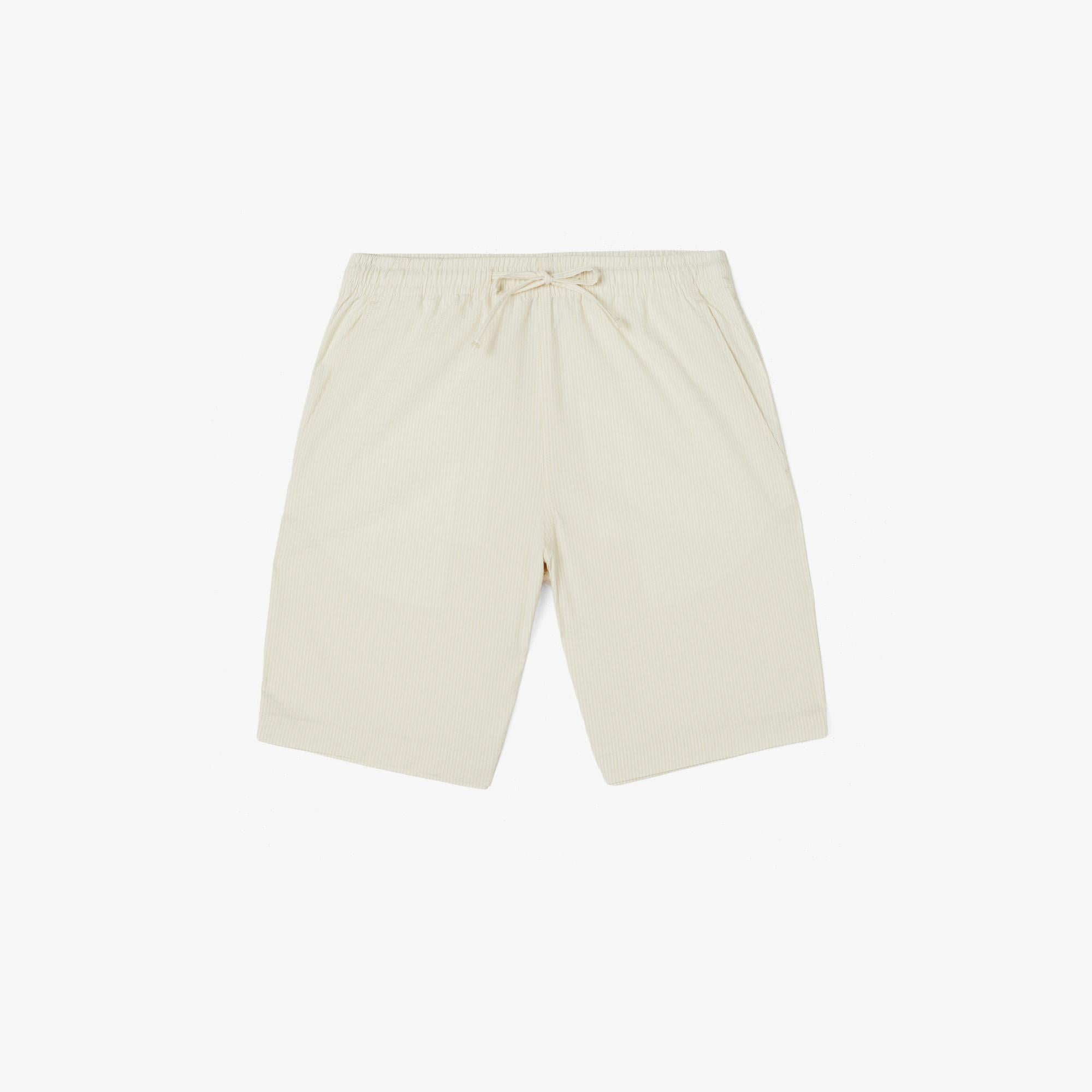 Erkek Relaxed Fit Çizgili Beyaz Şort
