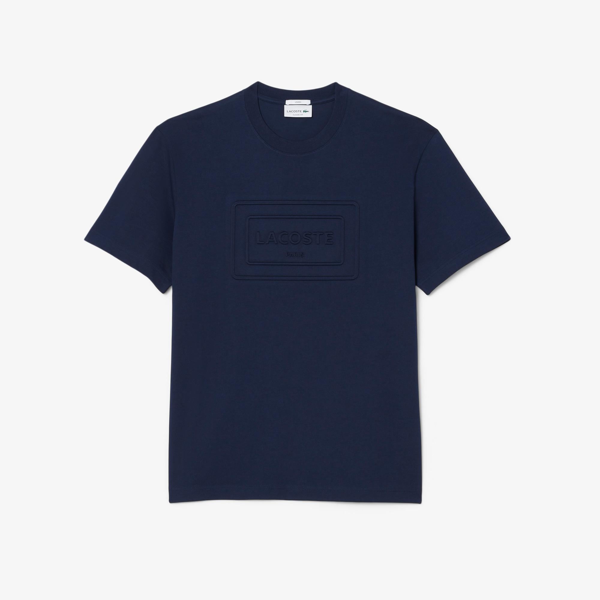 Unisex Classic Fit Bisiklet Yaka Baskılı Lacivert T-Shirt