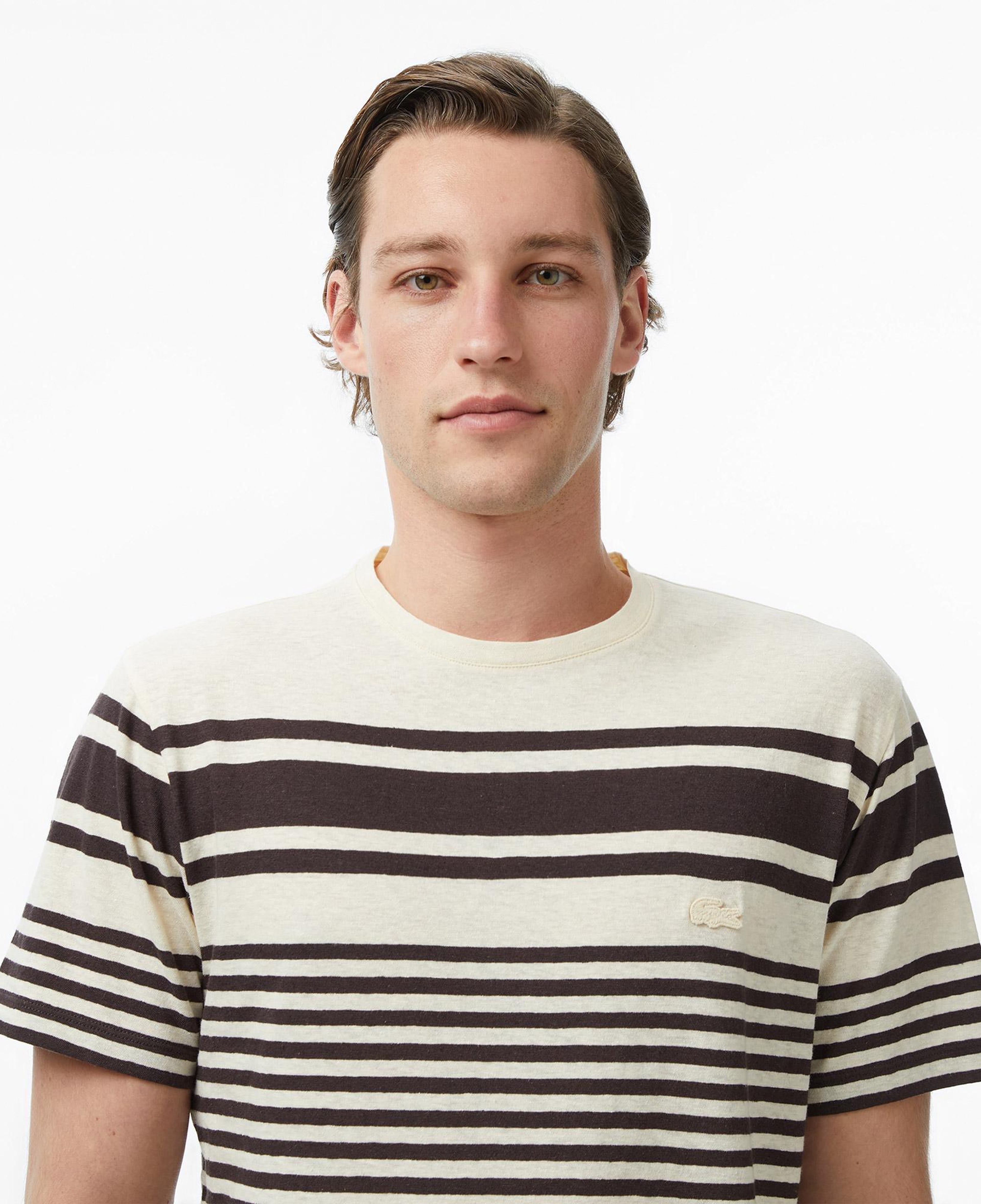 Erkek Regular Fit Bisiklet Yaka Çizgili Kahverengi T-Shirt
