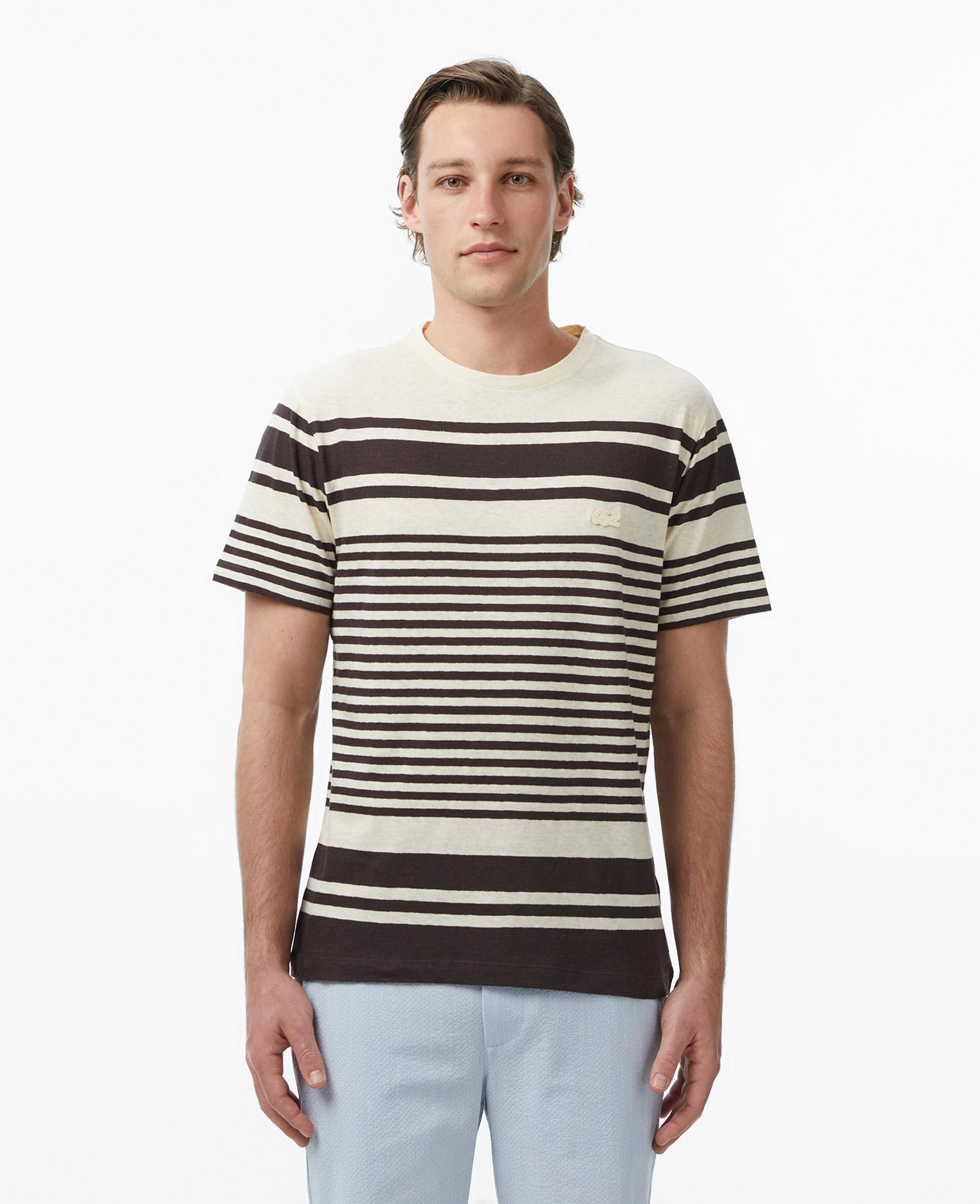 Erkek Regular Fit Bisiklet Yaka Çizgili Kahverengi T-Shirt