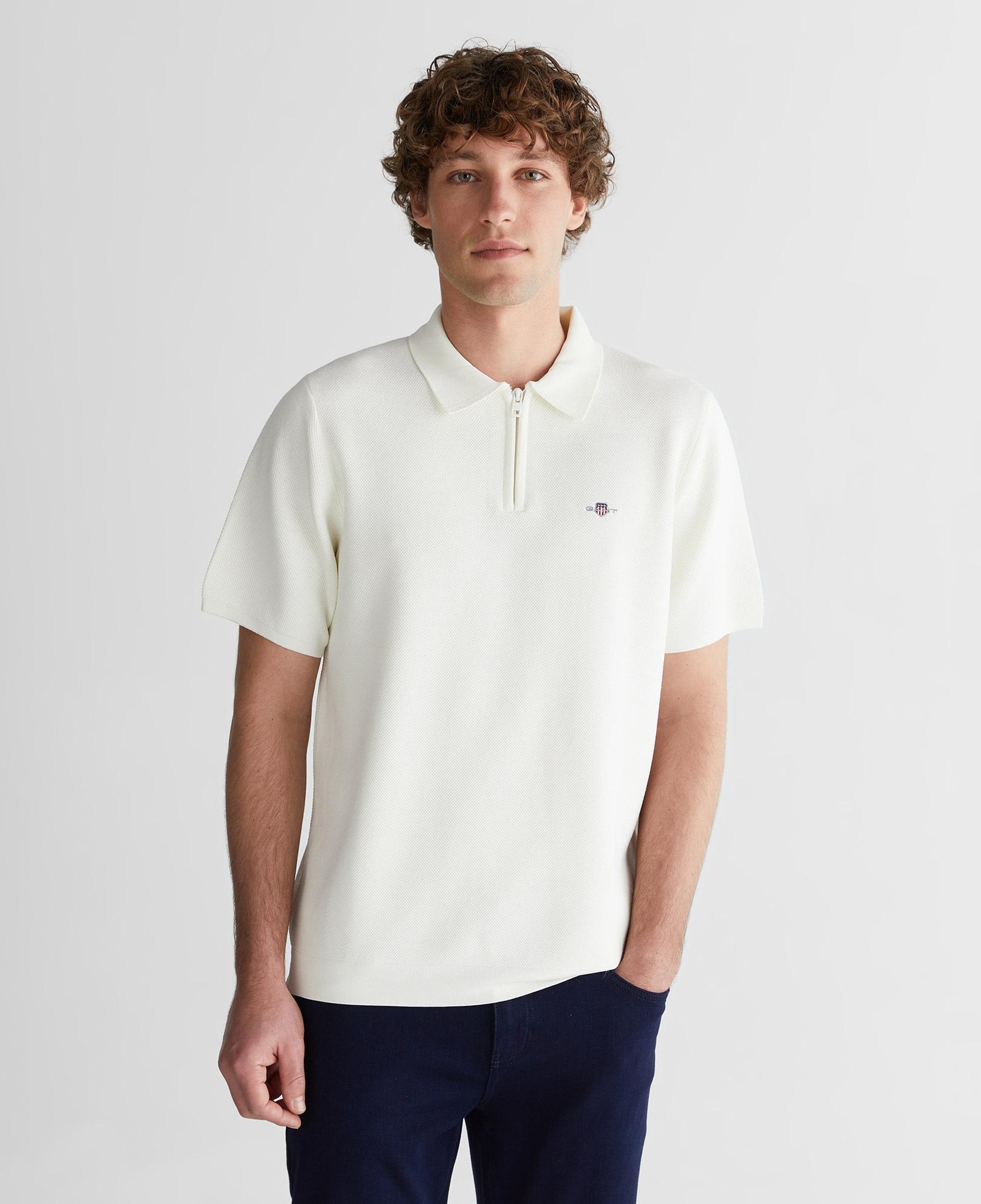 GANT Erkek Beyaz Polo Fermuarlı Yaka Kısa Kollu Triko