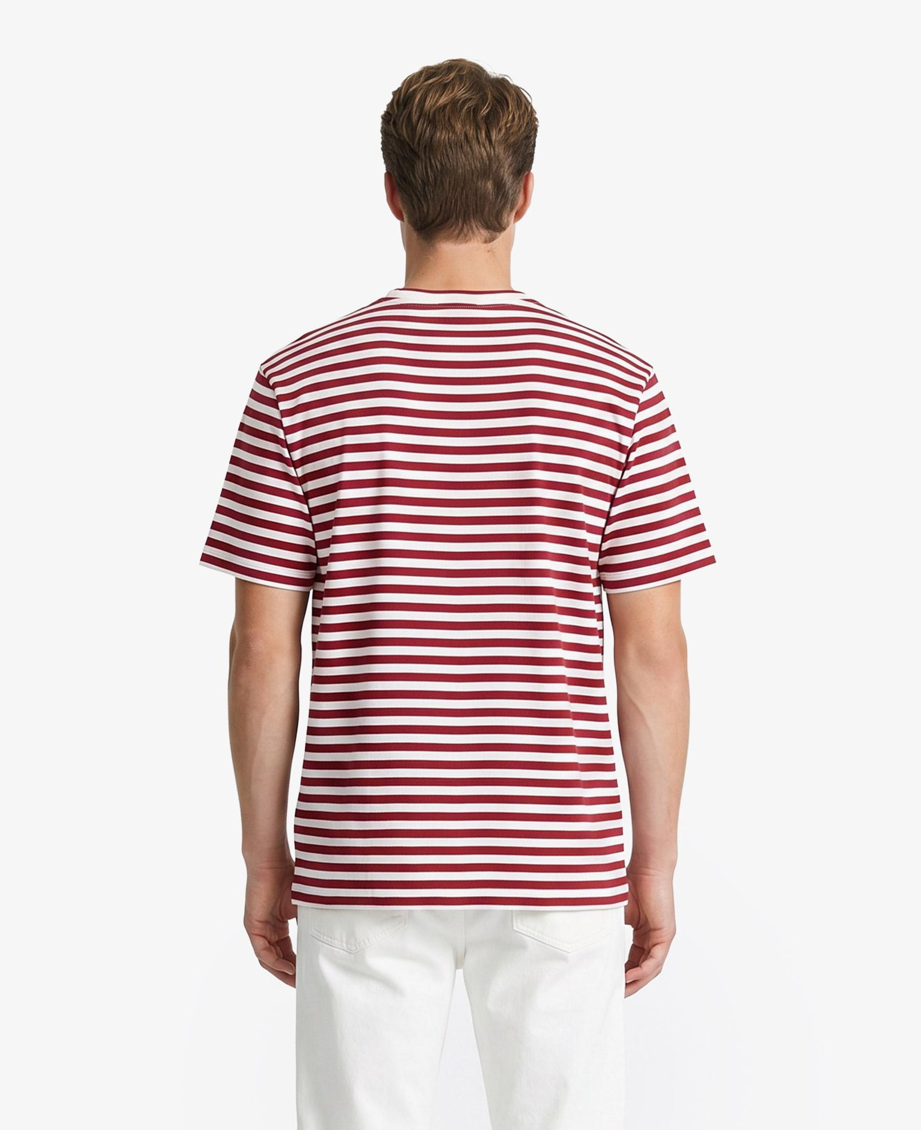 Erkek Relaxed Fit Bisiklet Yaka Çizgili Bordo T-Shirt