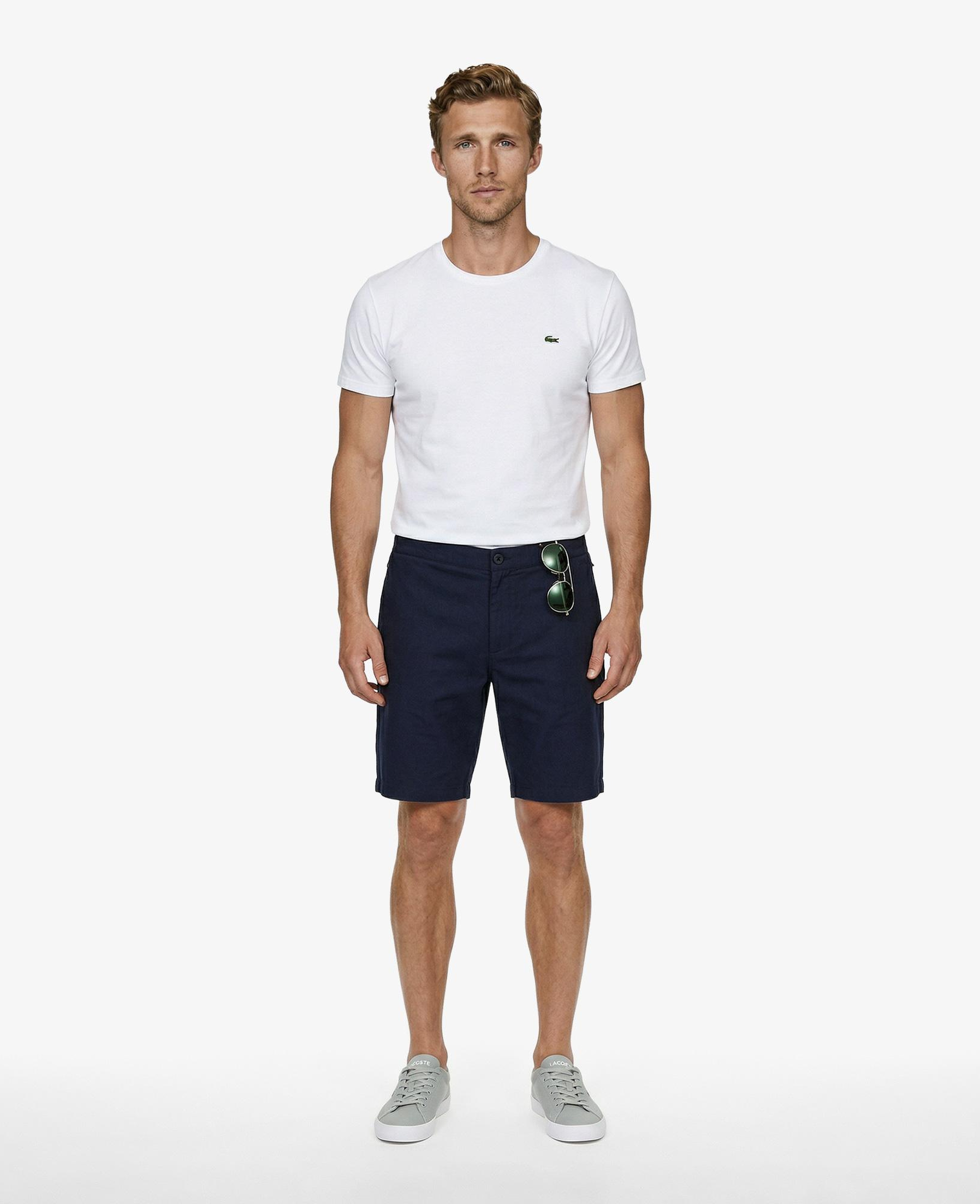 Erkek Tapered Fit Keten Lacivert Bermuda Şort