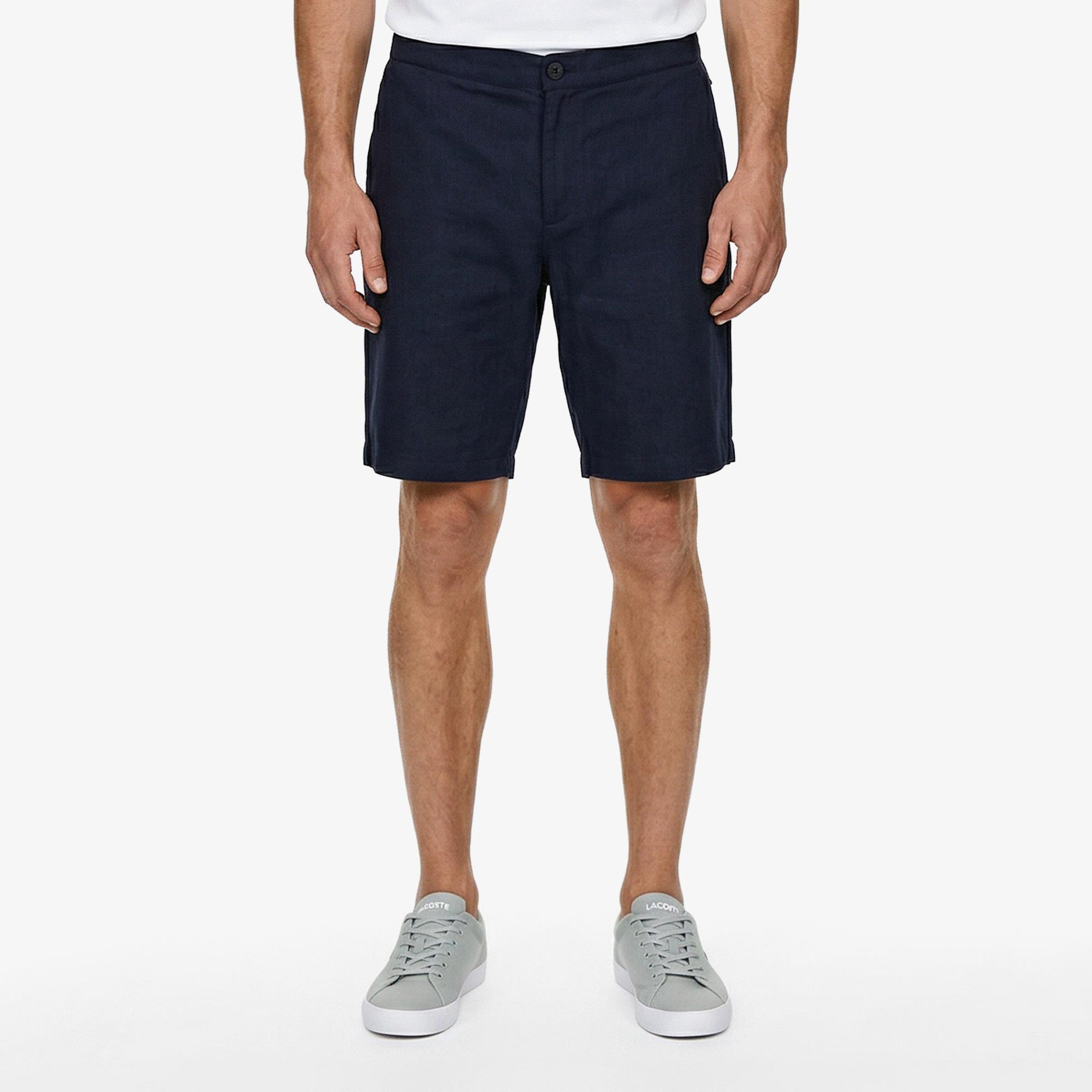 Erkek Tapered Fit Keten Lacivert Bermuda Şort