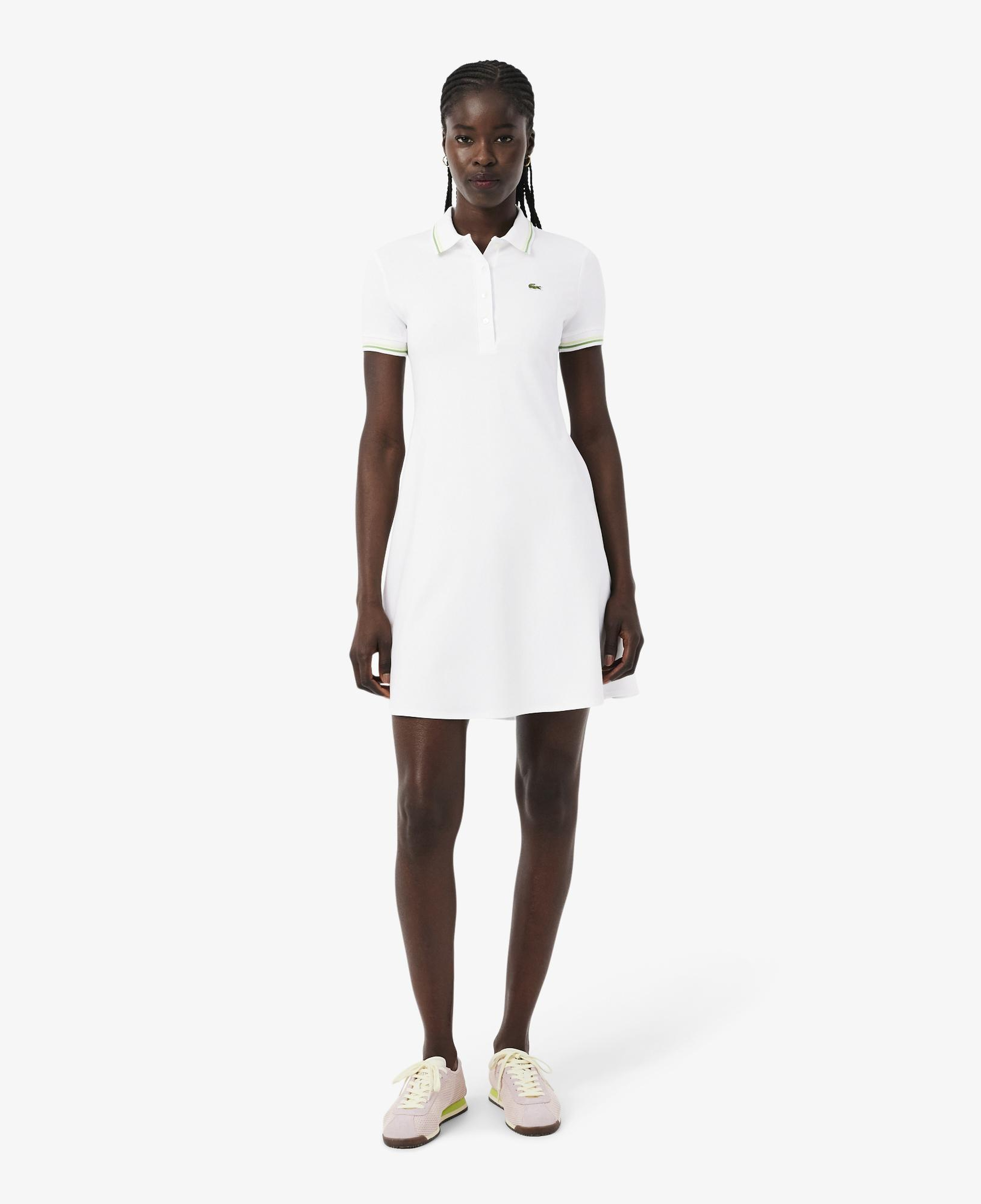 Kadın Flare Fit Kısa Kollu Polo Yaka Organik Pamuk Beyaz Elbise