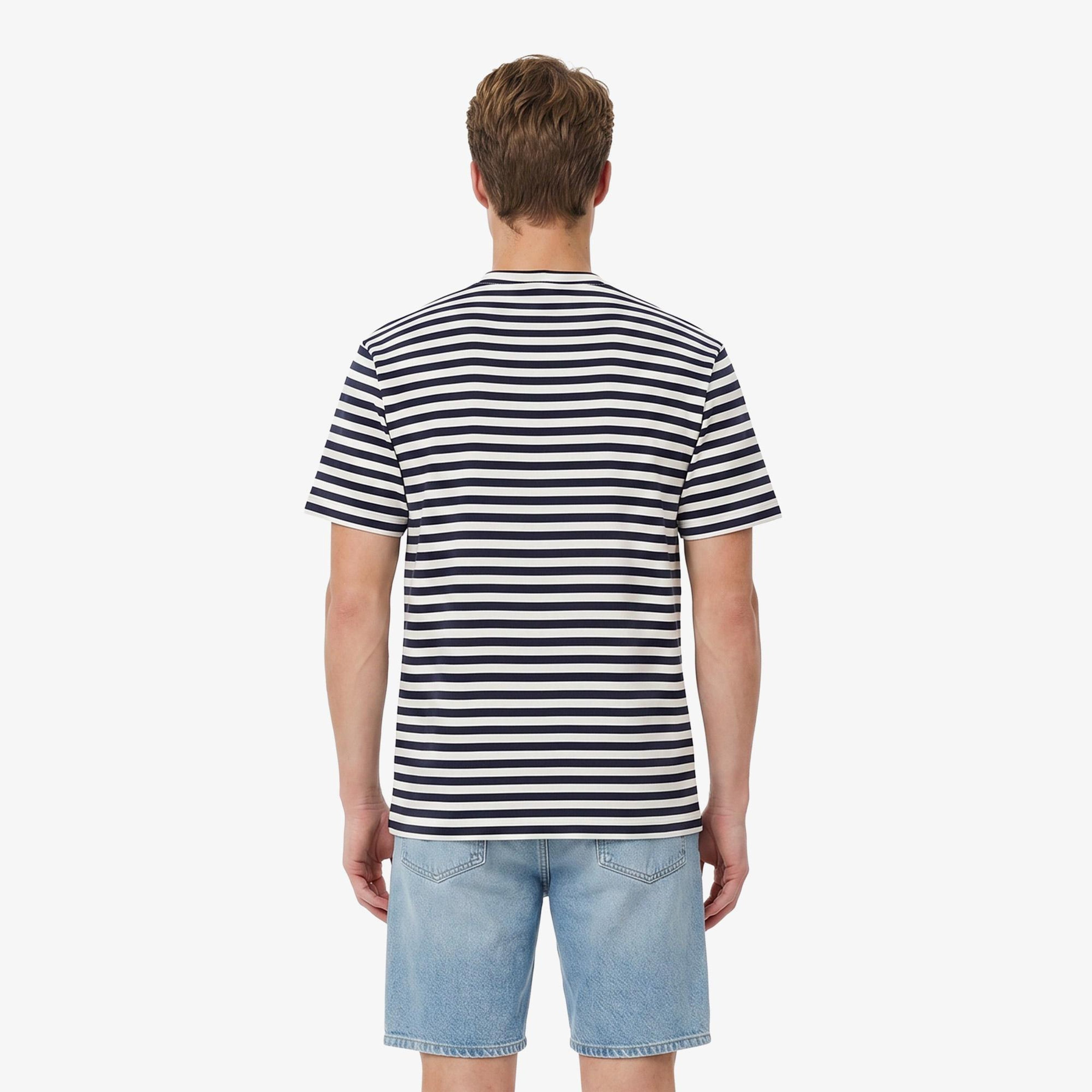 Erkek Relaxed Fit Bisiklet Yaka Çizgili Lacivert T-Shirt