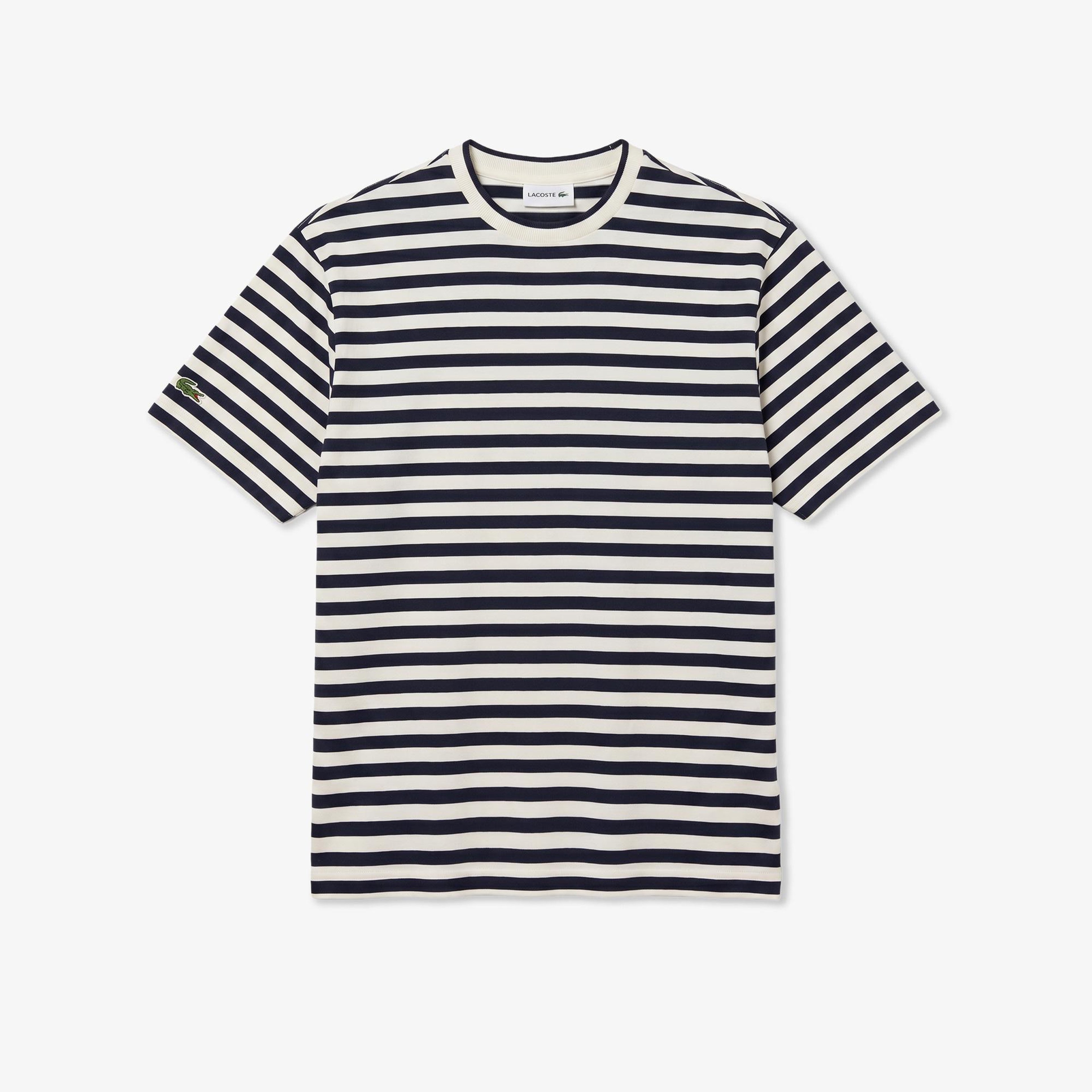 Erkek Relaxed Fit Bisiklet Yaka Çizgili Lacivert T-Shirt