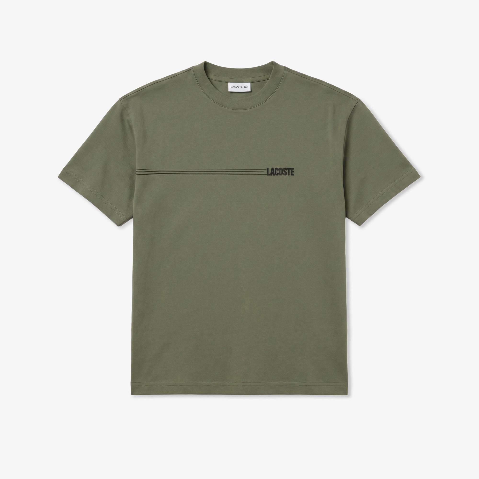 Erkek Relaxed Fit Bisiklet Yaka Baskılı Haki T-Shirt