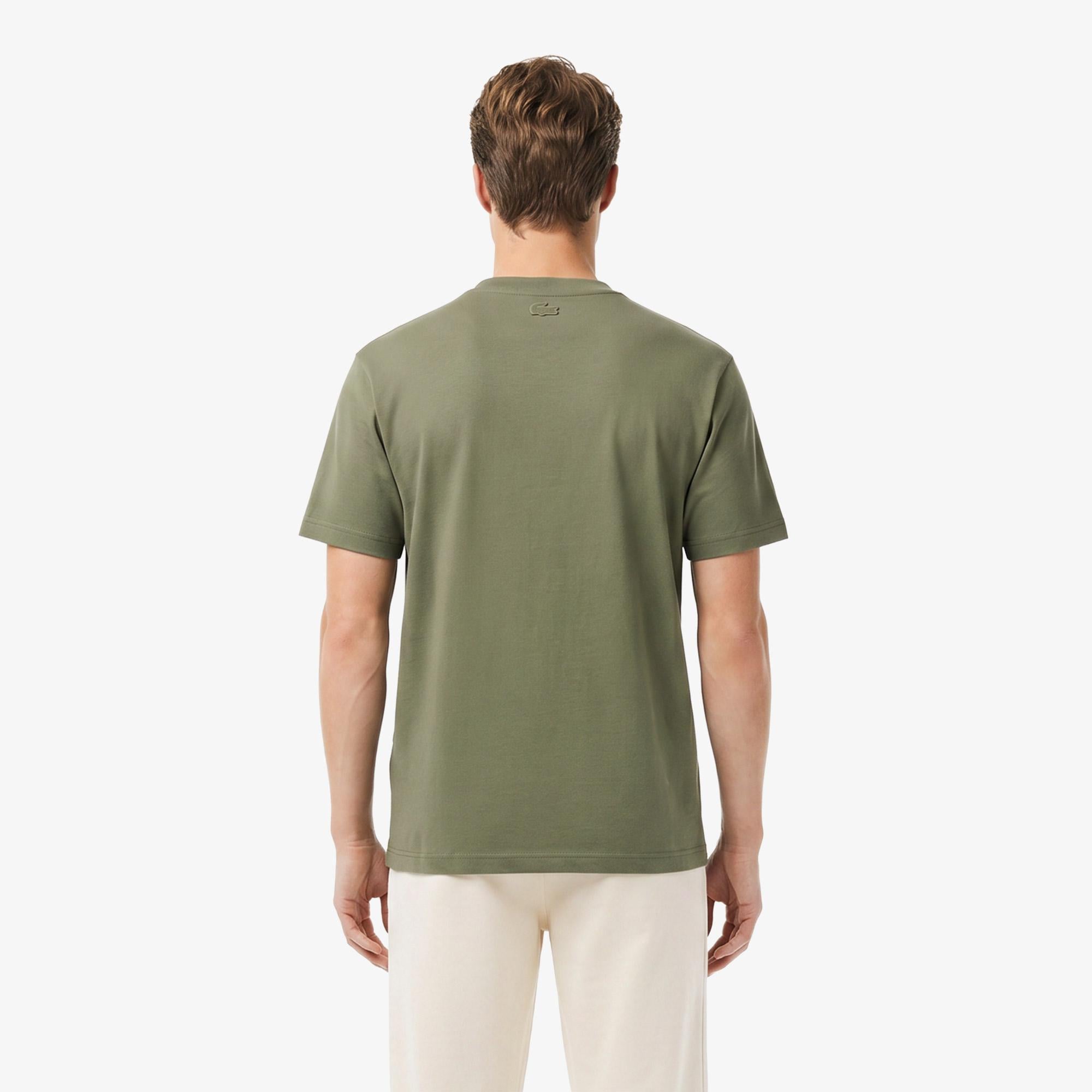 Erkek Relaxed Fit Bisiklet Yaka Baskılı Haki T-Shirt
