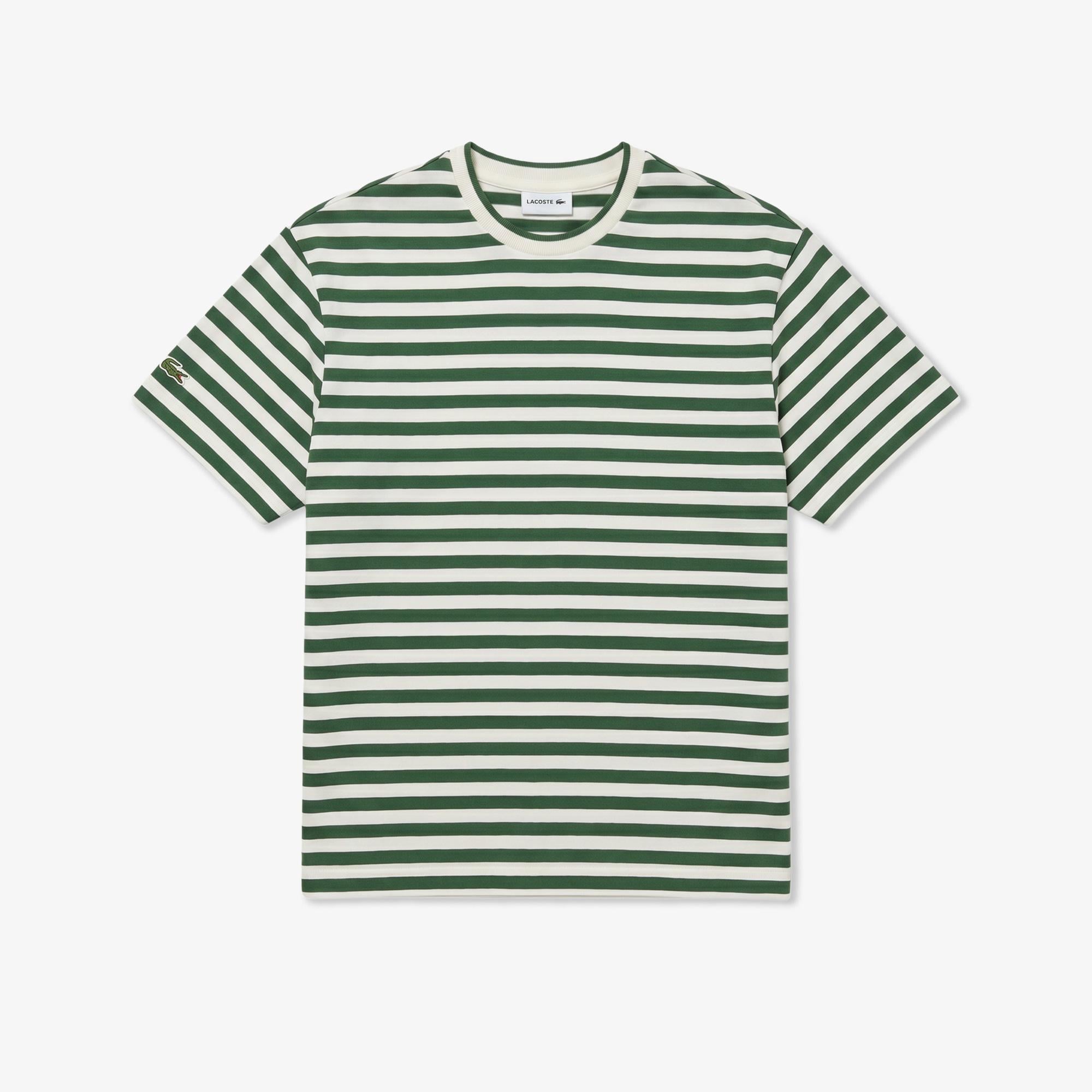 Erkek Relaxed Fit Bisiklet Yaka Çizgili Yeşil T-Shirt