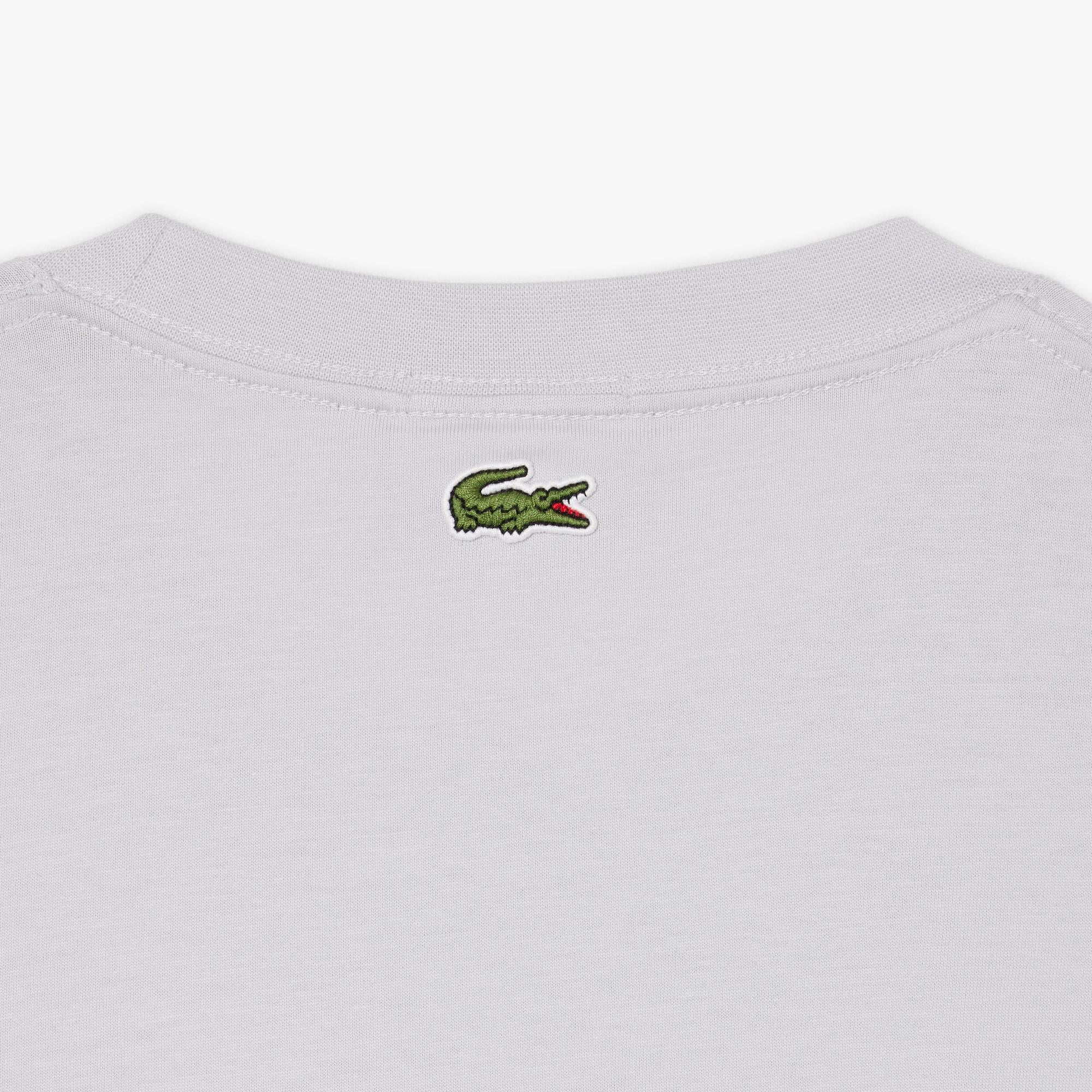 Unisex Classic Fit Bisiklet Yaka Baskılı Gri T-Shirt