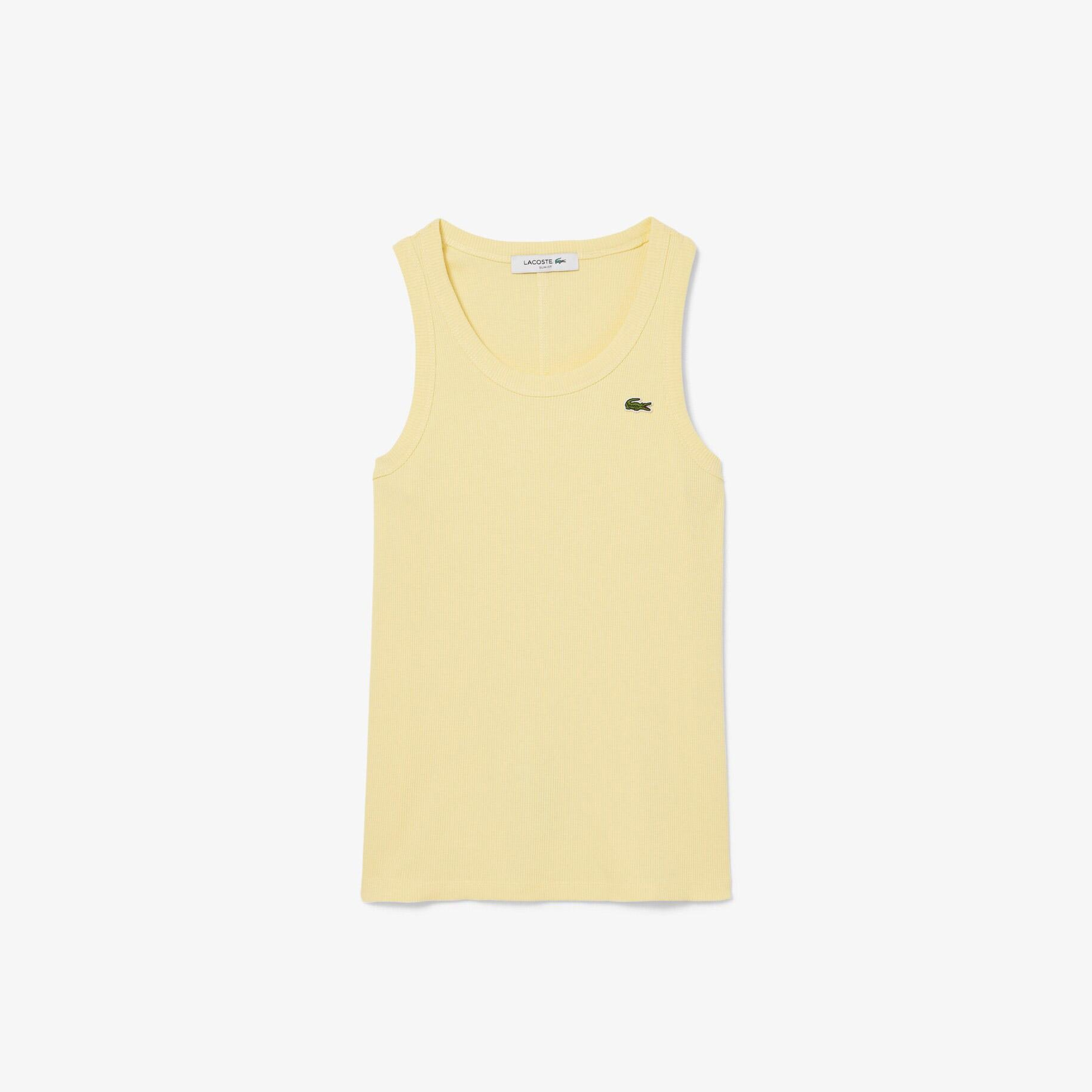 Kadın Slim Fit Kolsuz Sarı T-Shirt