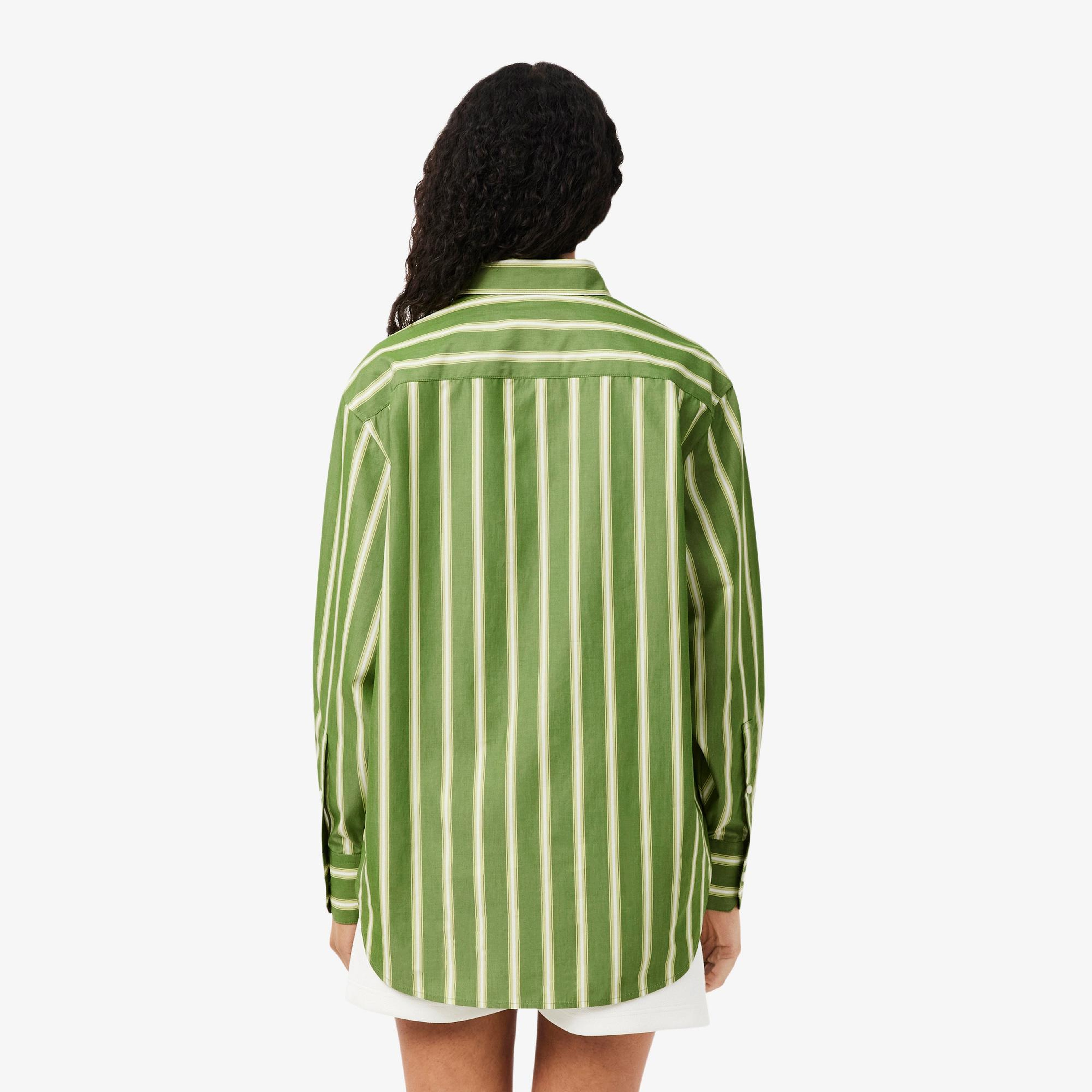 Kadın Oversize Fit Çizgili Yeşil Gömlek