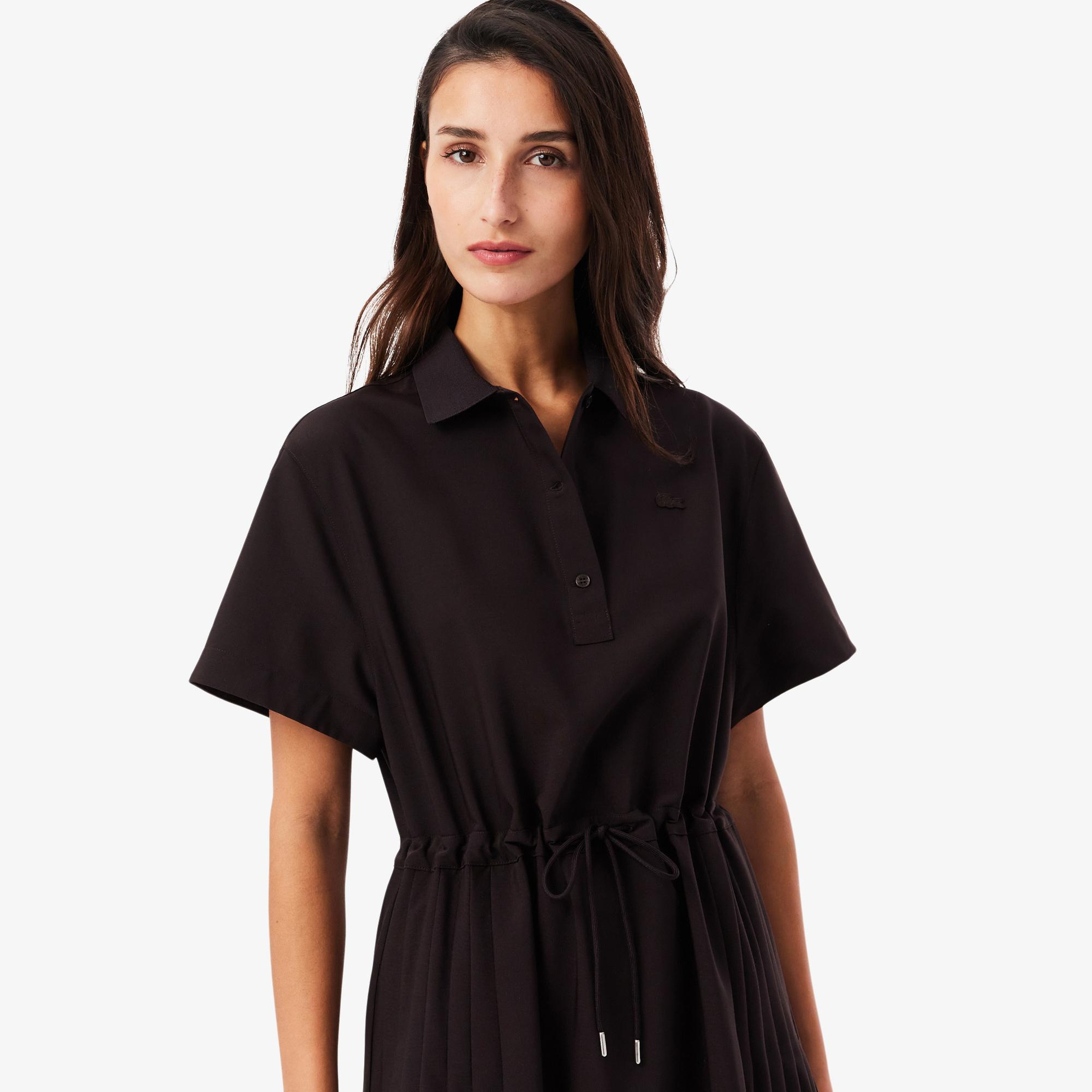Kadın Regular Fit Kısa Kollu Polo Yaka Koyu Kahverengi Elbise