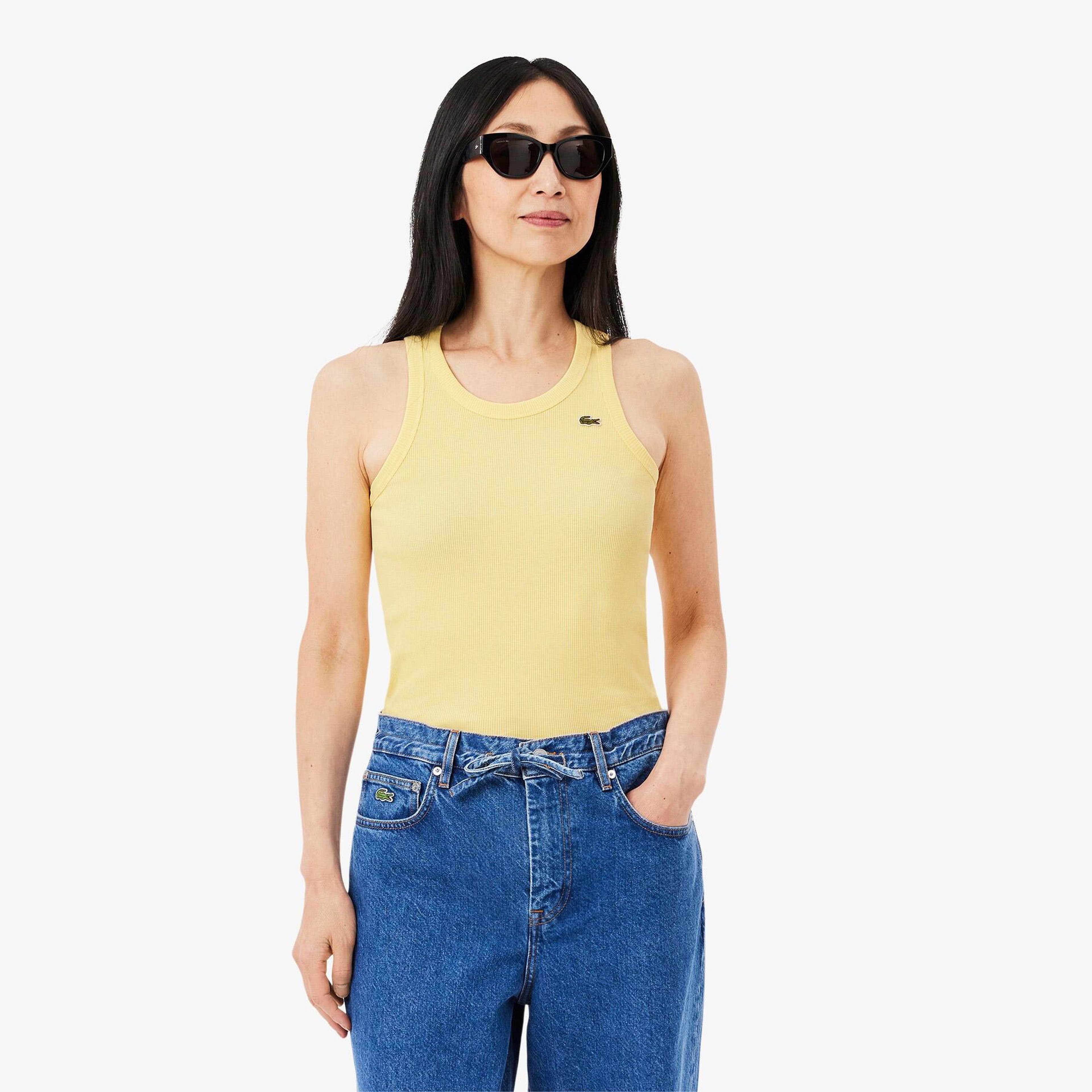 Kadın Slim Fit Kolsuz Sarı T-Shirt