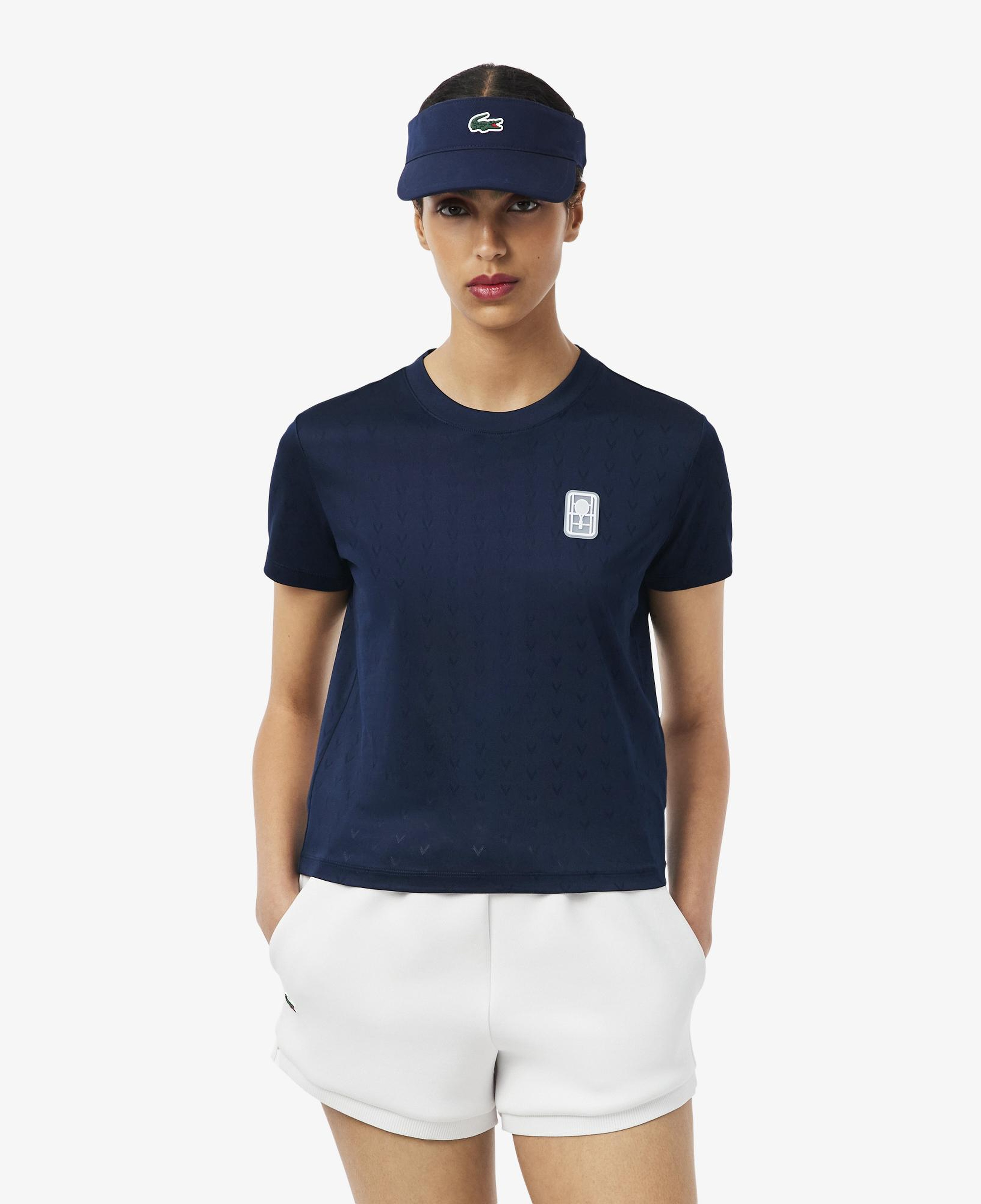 Kadın Slim Fit Bisiklet Yaka Desenli Lacivert T-Shirt