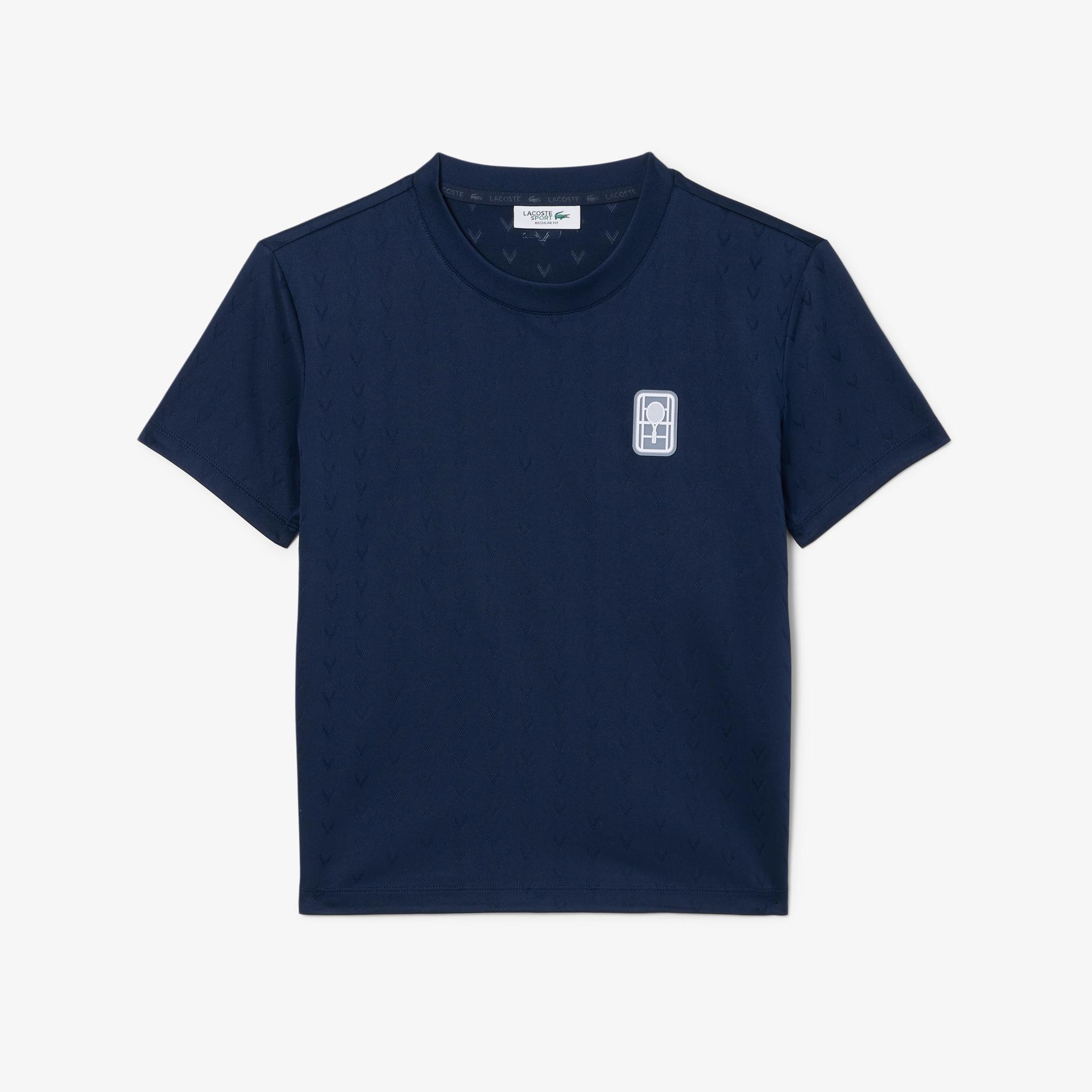 Kadın Slim Fit Bisiklet Yaka Desenli Lacivert T-Shirt