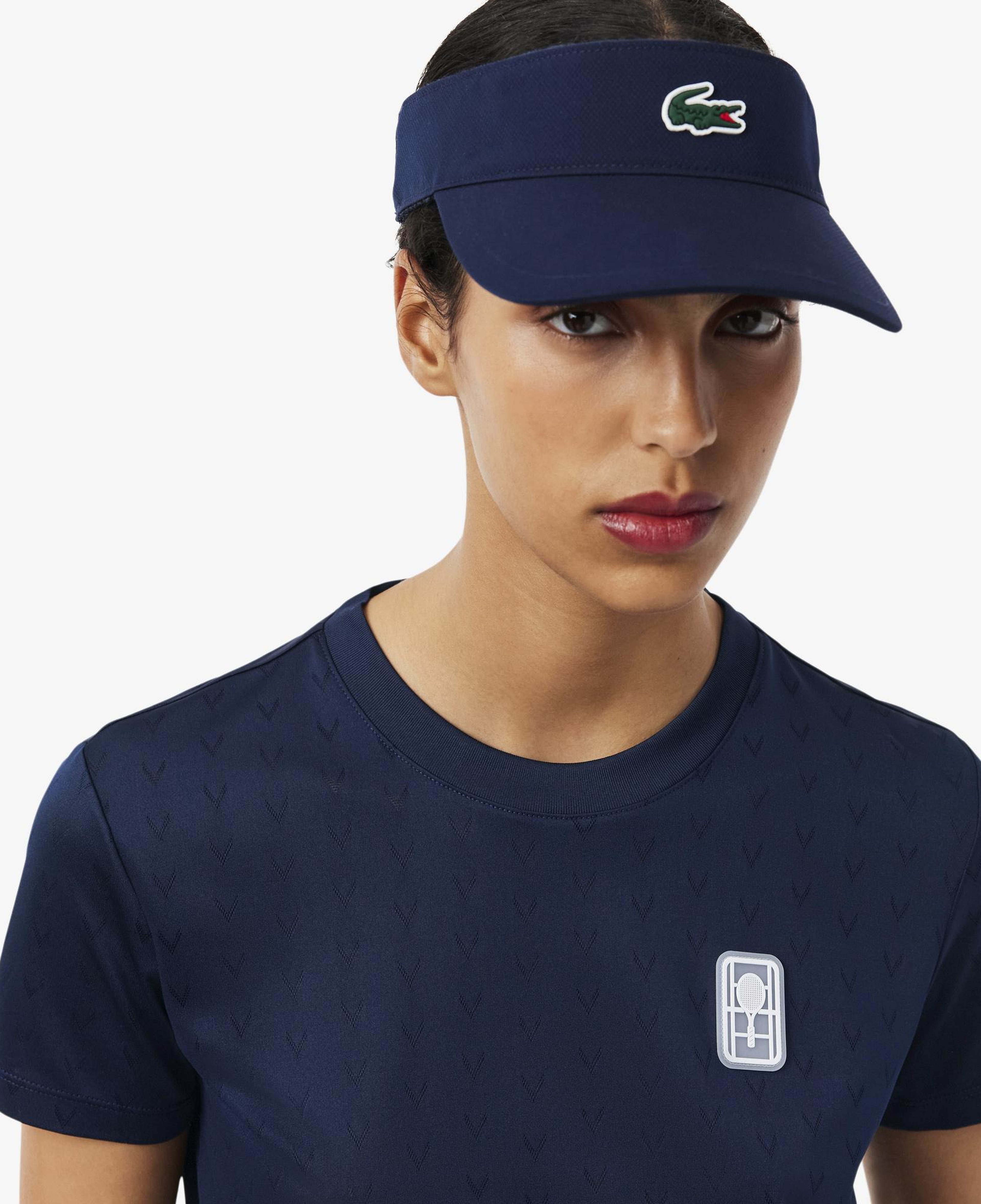 Kadın Slim Fit Bisiklet Yaka Desenli Lacivert T-Shirt