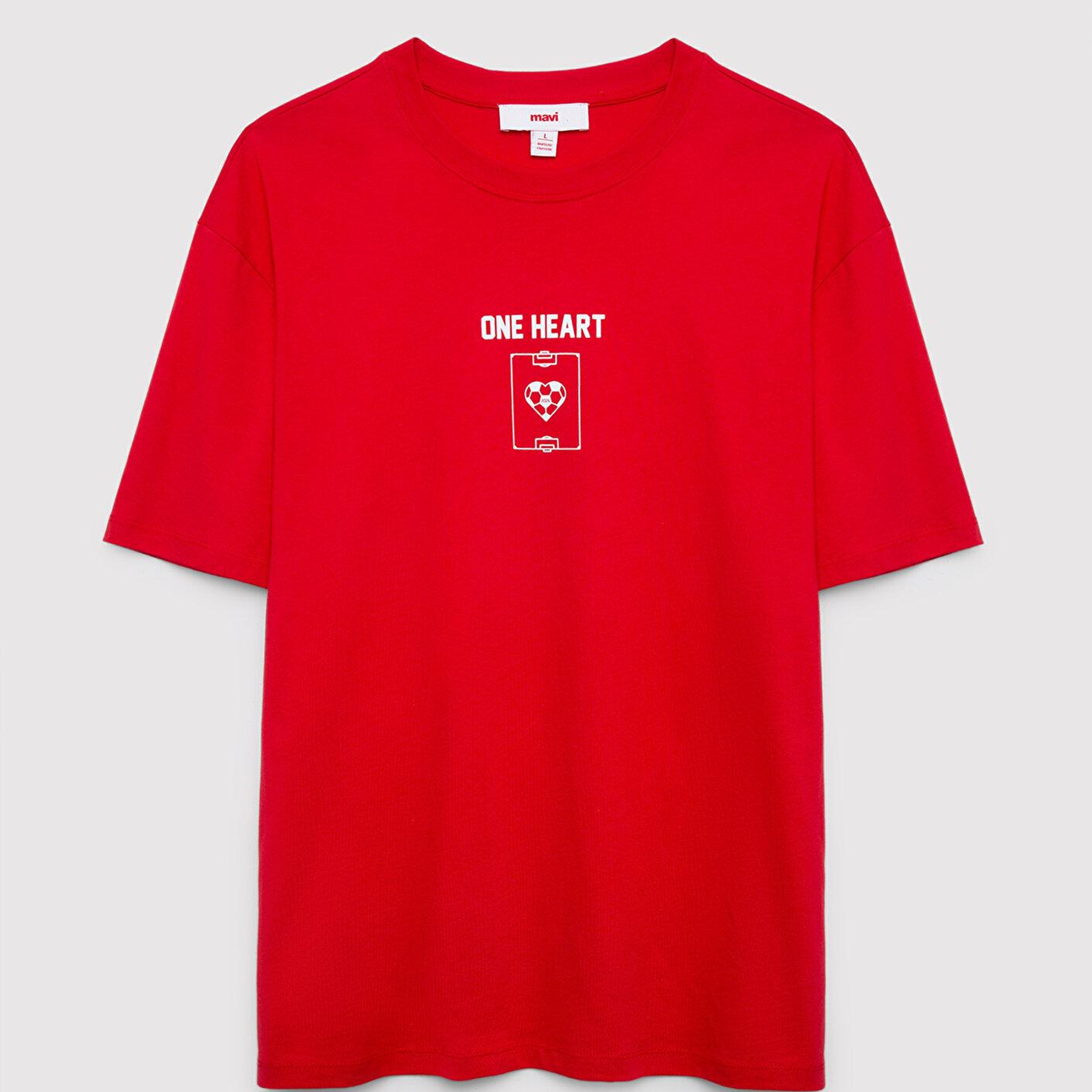 Mavi Team Mavi Futbol Koleksiyonu Baskılı Kırmızı Tişört Loose Fit / Bol Rahat Kesim 0620263-70477