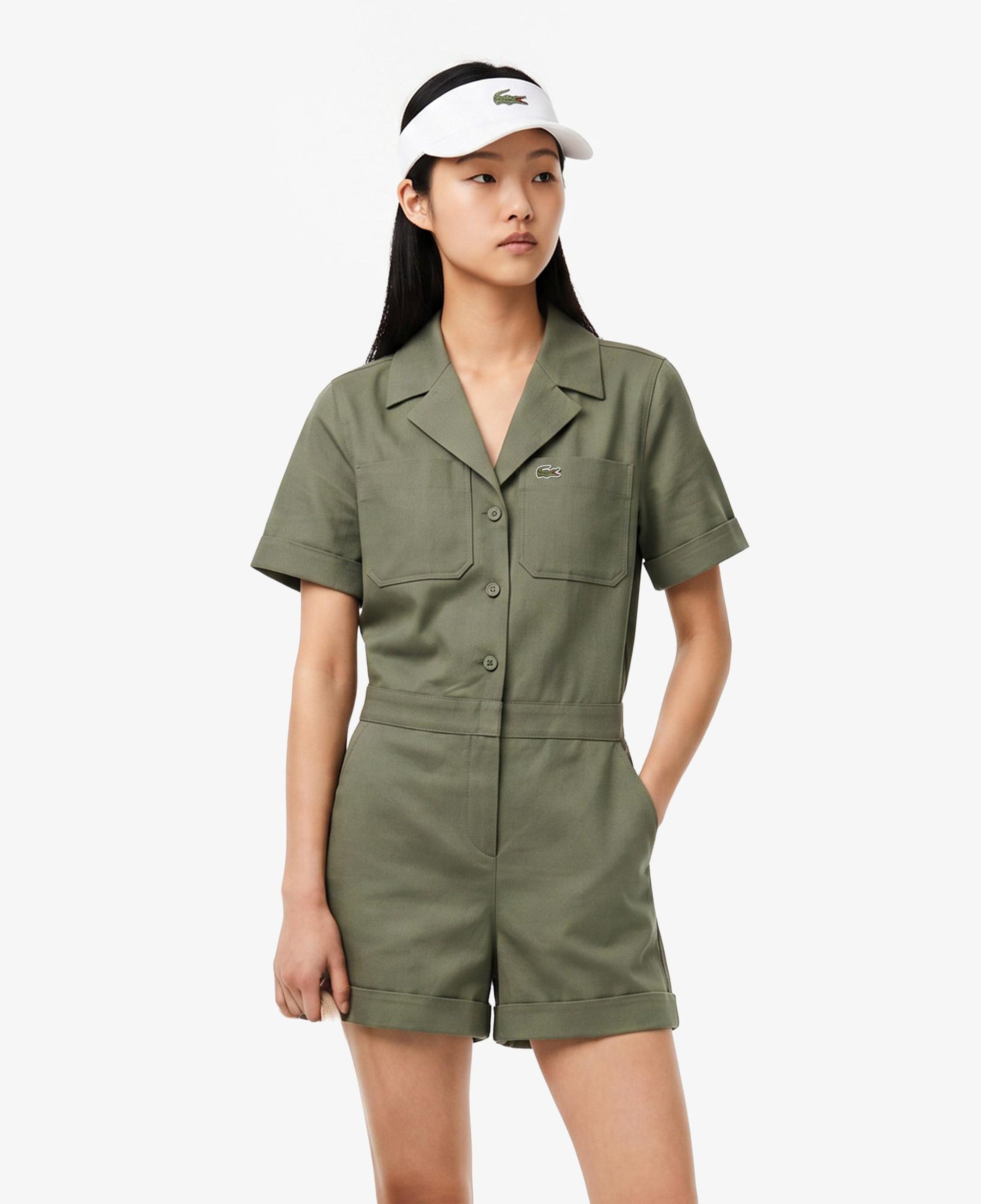 Kadın Classic Fit Kısa Kollu Haki Tulum