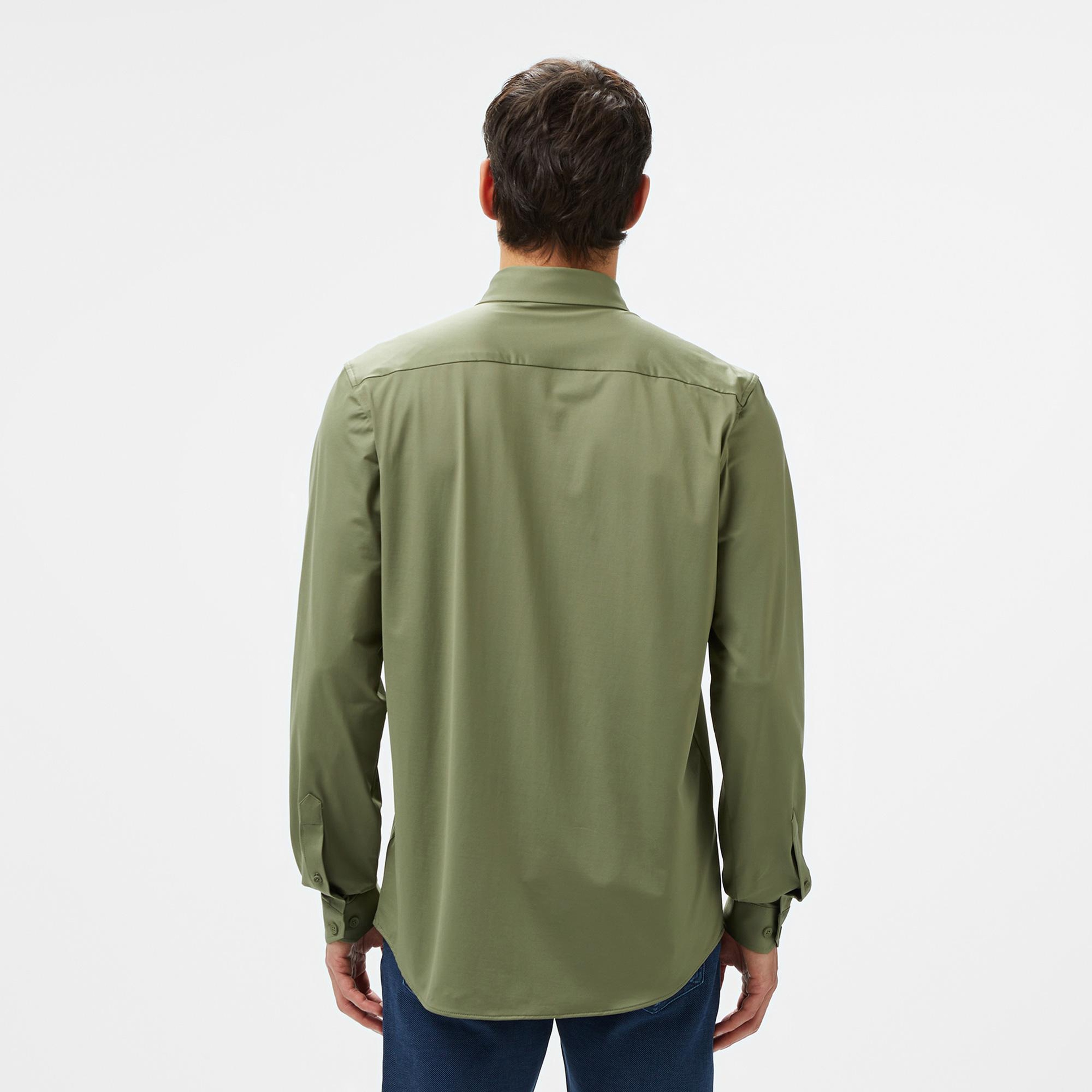 Erkek Slim Fit Haki Gömlek