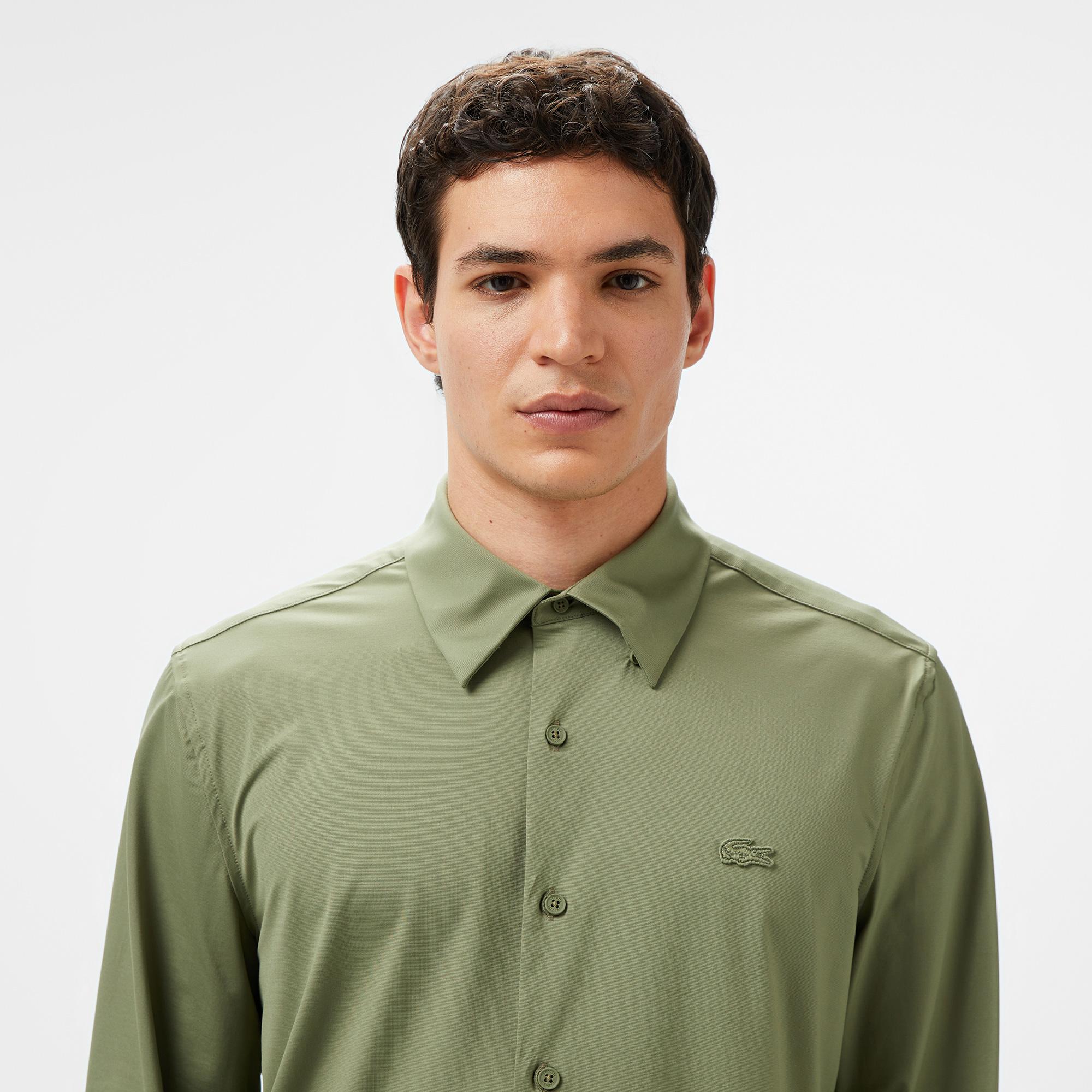 Erkek Slim Fit Haki Gömlek