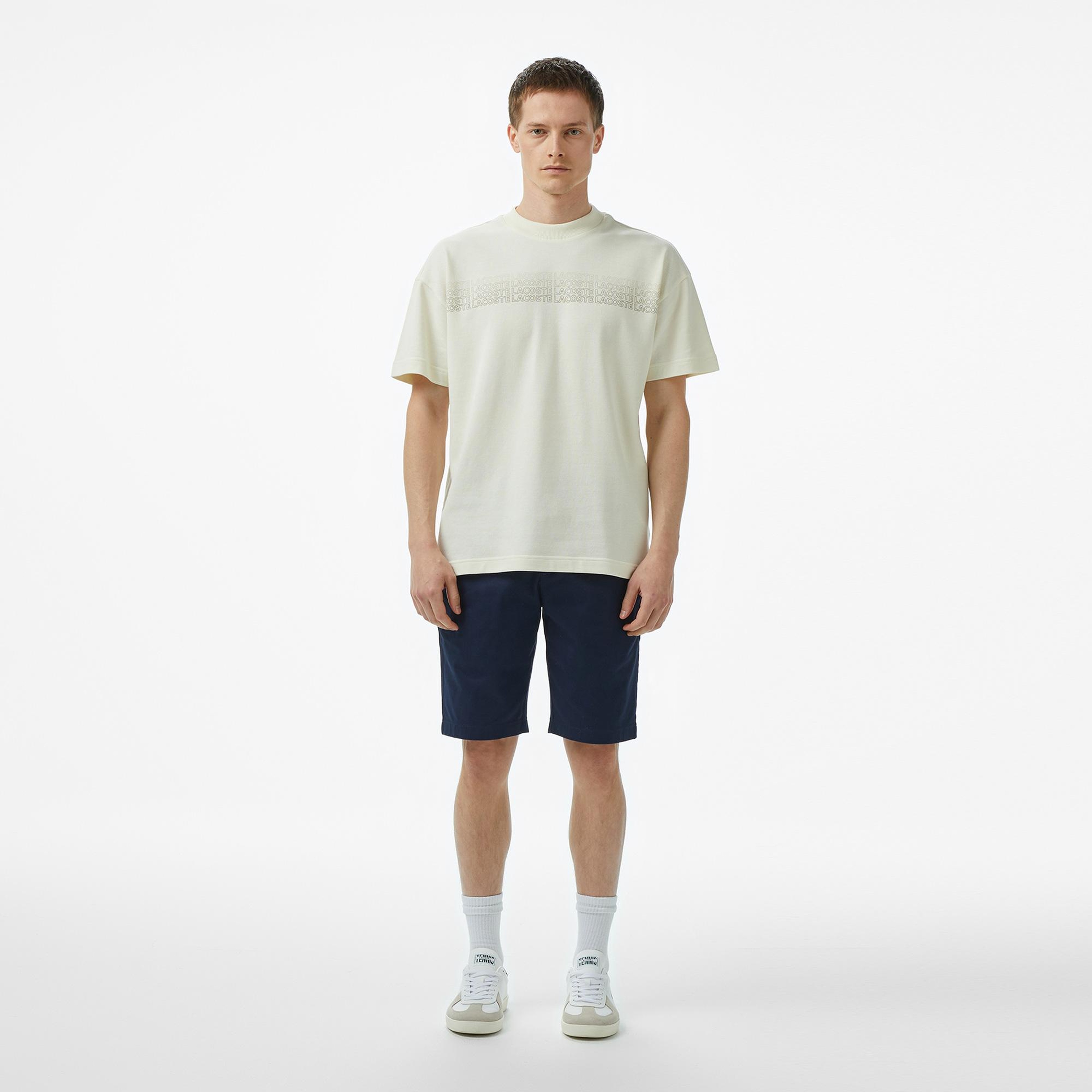 Erkek Oversize Fit Bisiklet Yaka Baskılı Beyaz T-Shirt