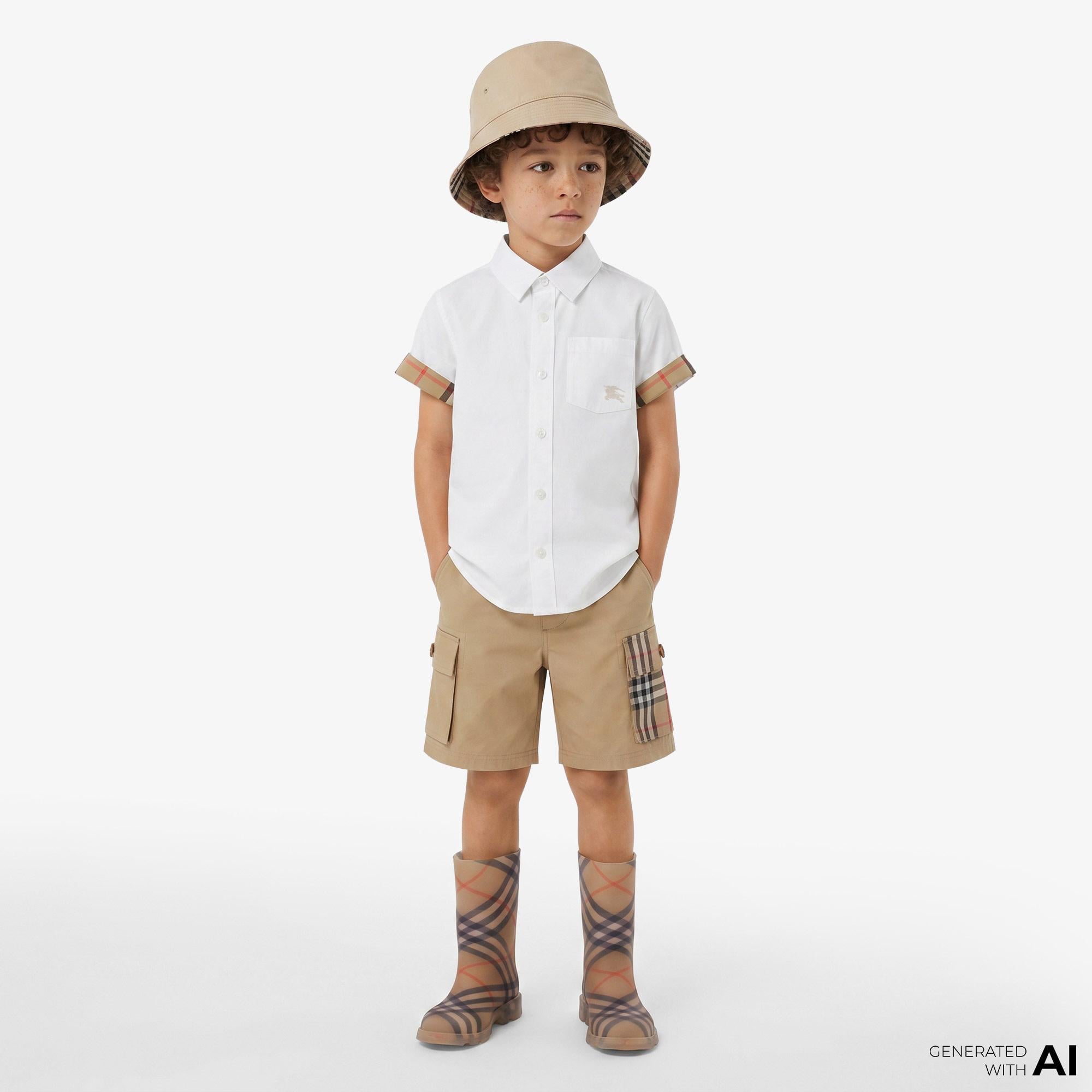 Burberry Check Trim Cotton Cargo Çocuk Bej Şort