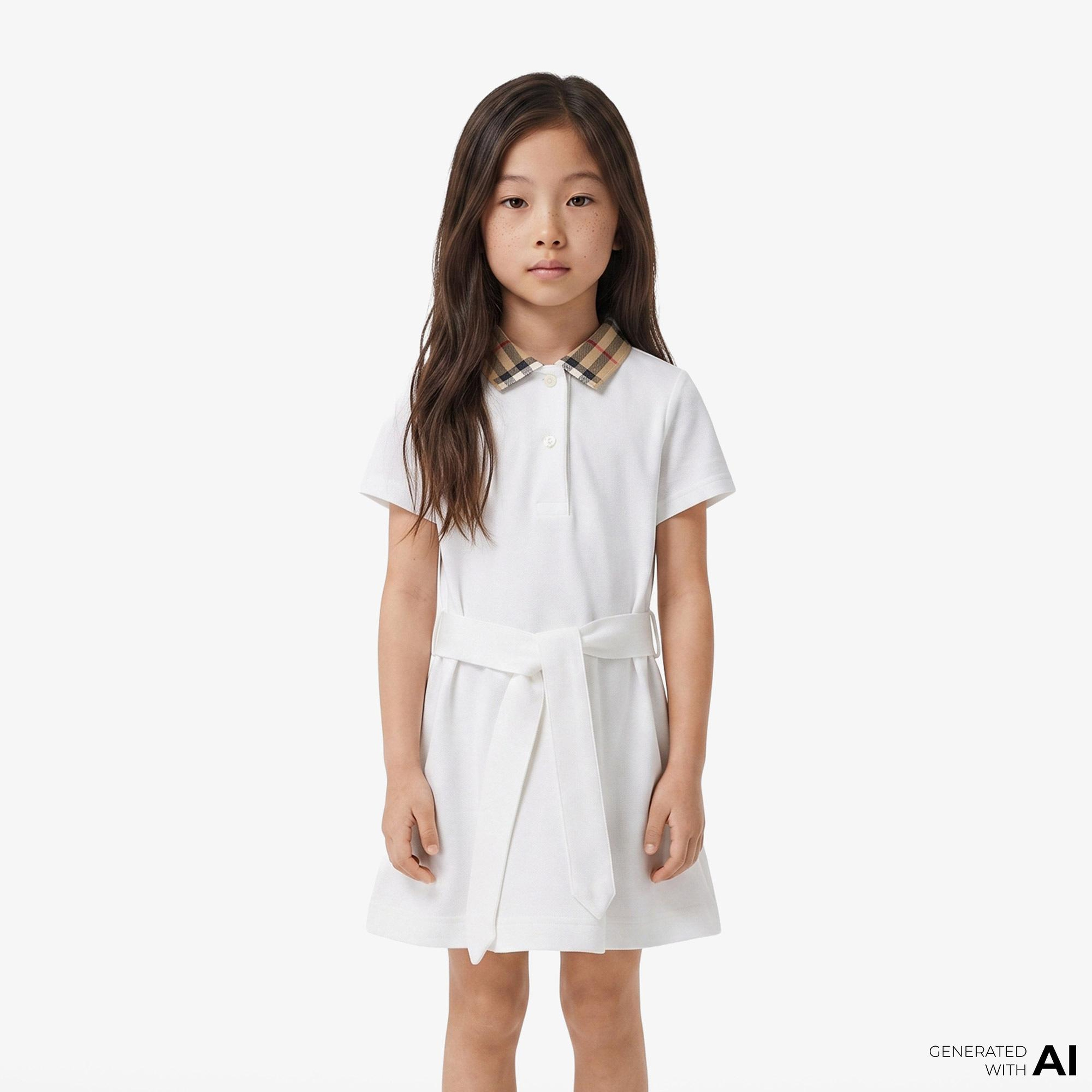 Burberry Astrid Collar Cotton Çocuk Beyaz Elbise