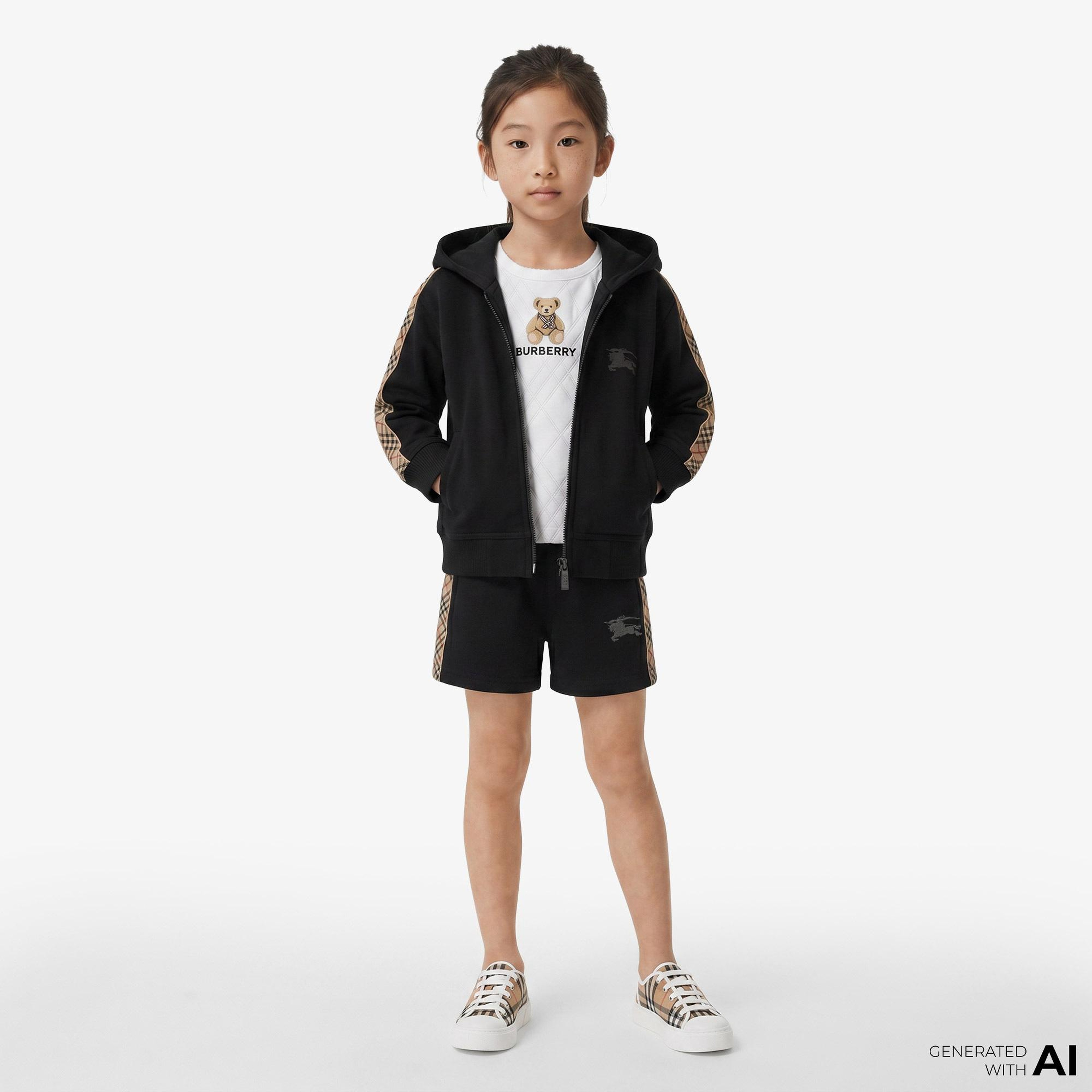 Burberry Benny Check Trim Cotton Çocuk Siyah Şort