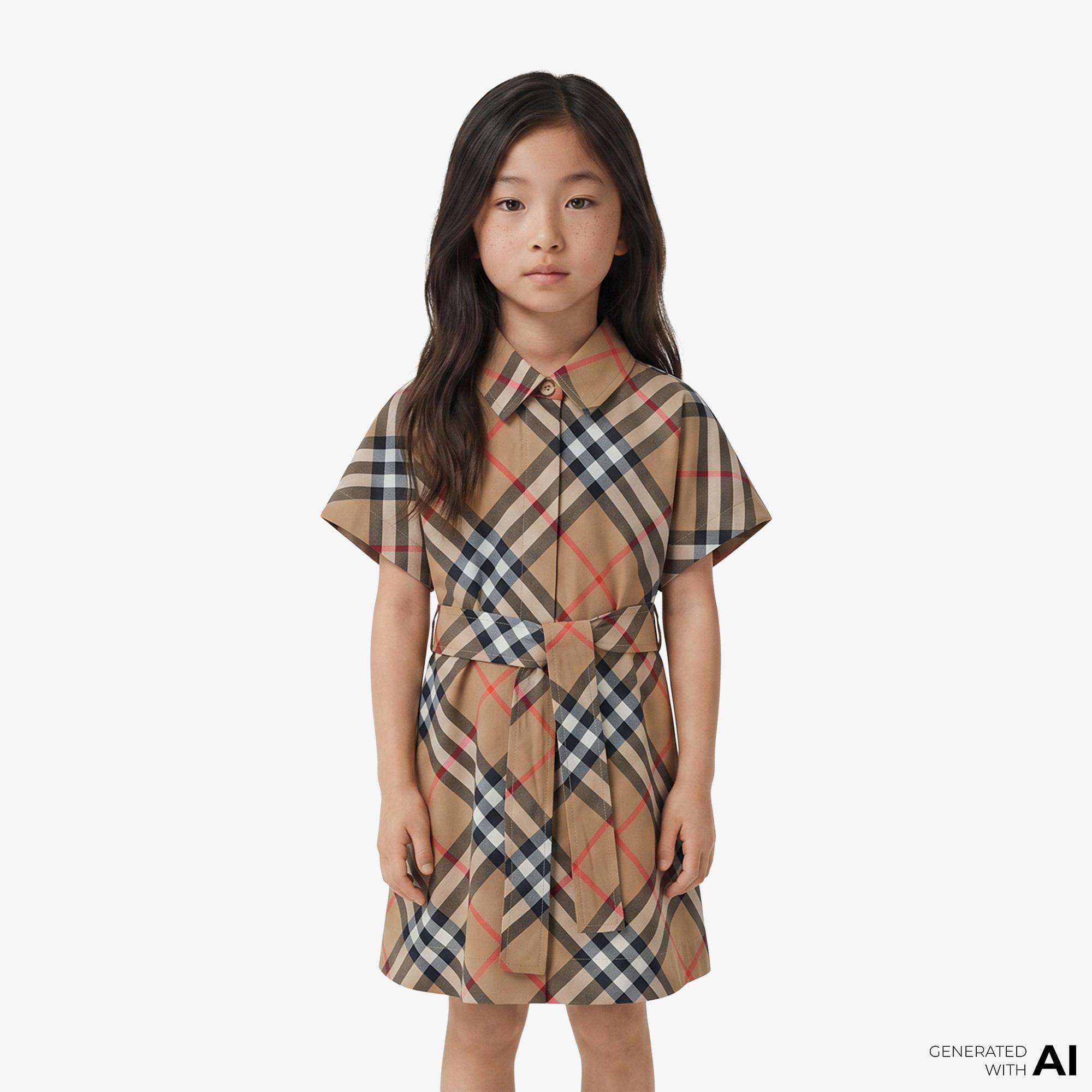Burberry Check Pamuklu Çocuk Bej Elbise