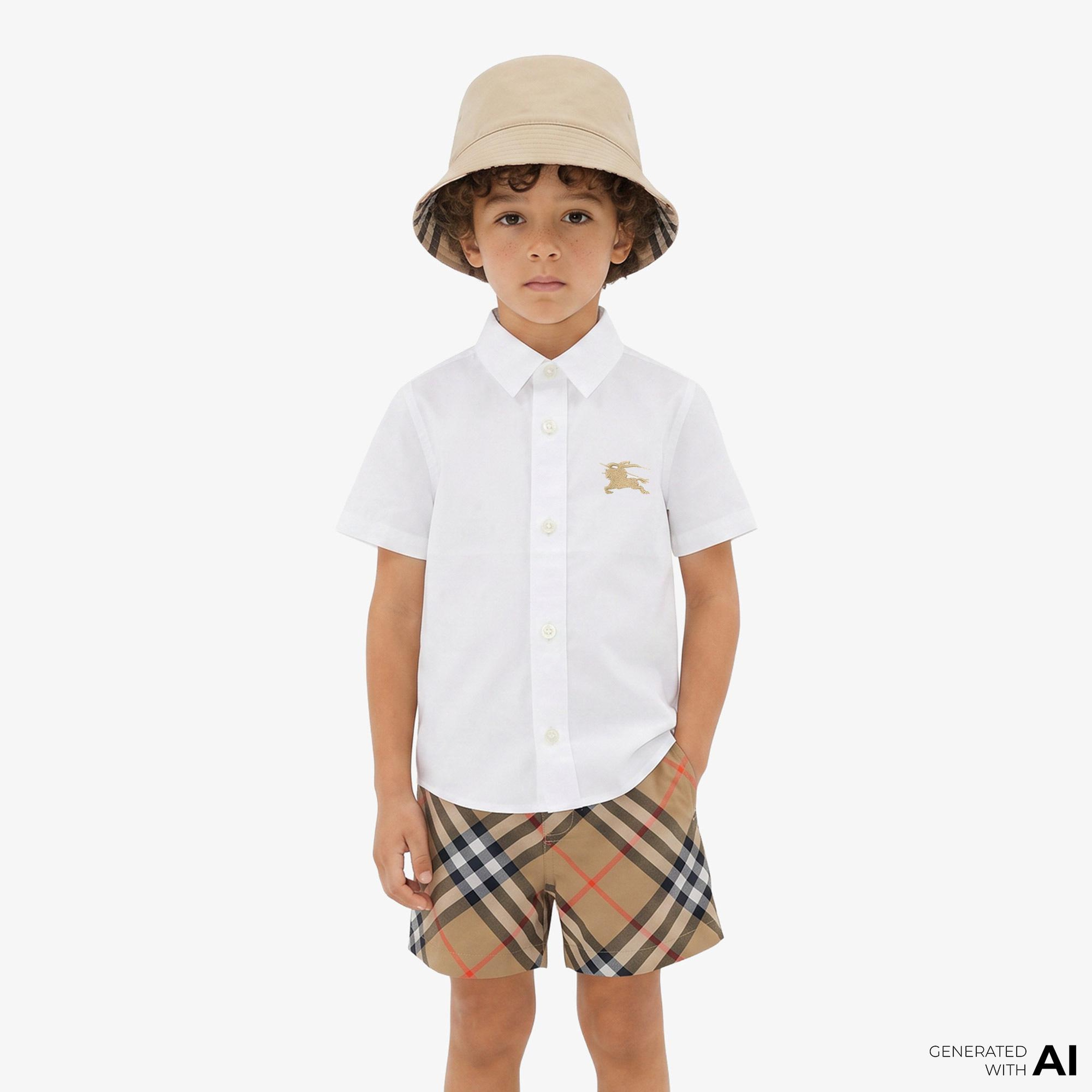 Burberry Owen Stretch Cotton Çocuk Beyaz Gömlek