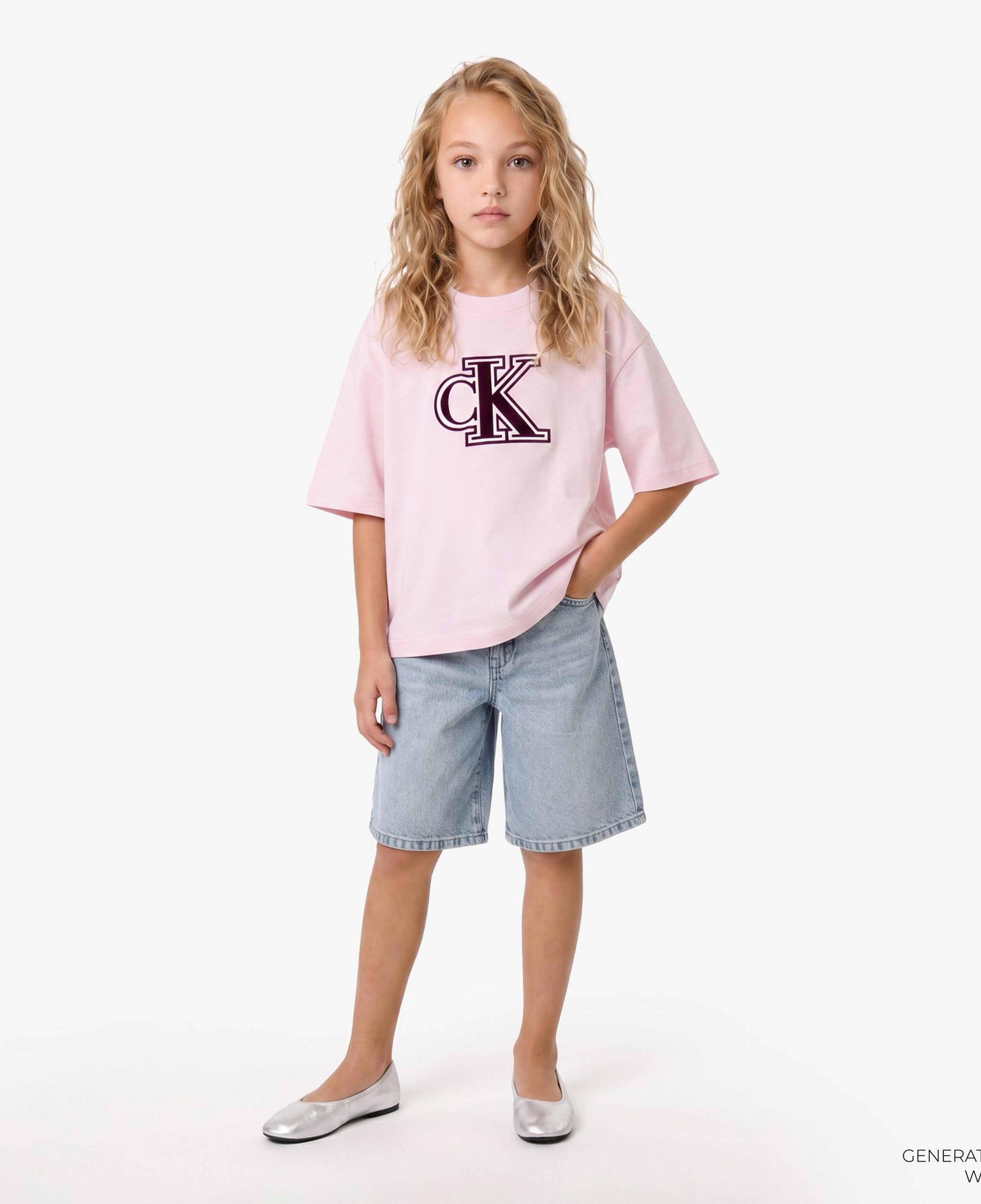 Calvin Klein Velvet Monogram Boxy Çocuk Pembe T-Shirt