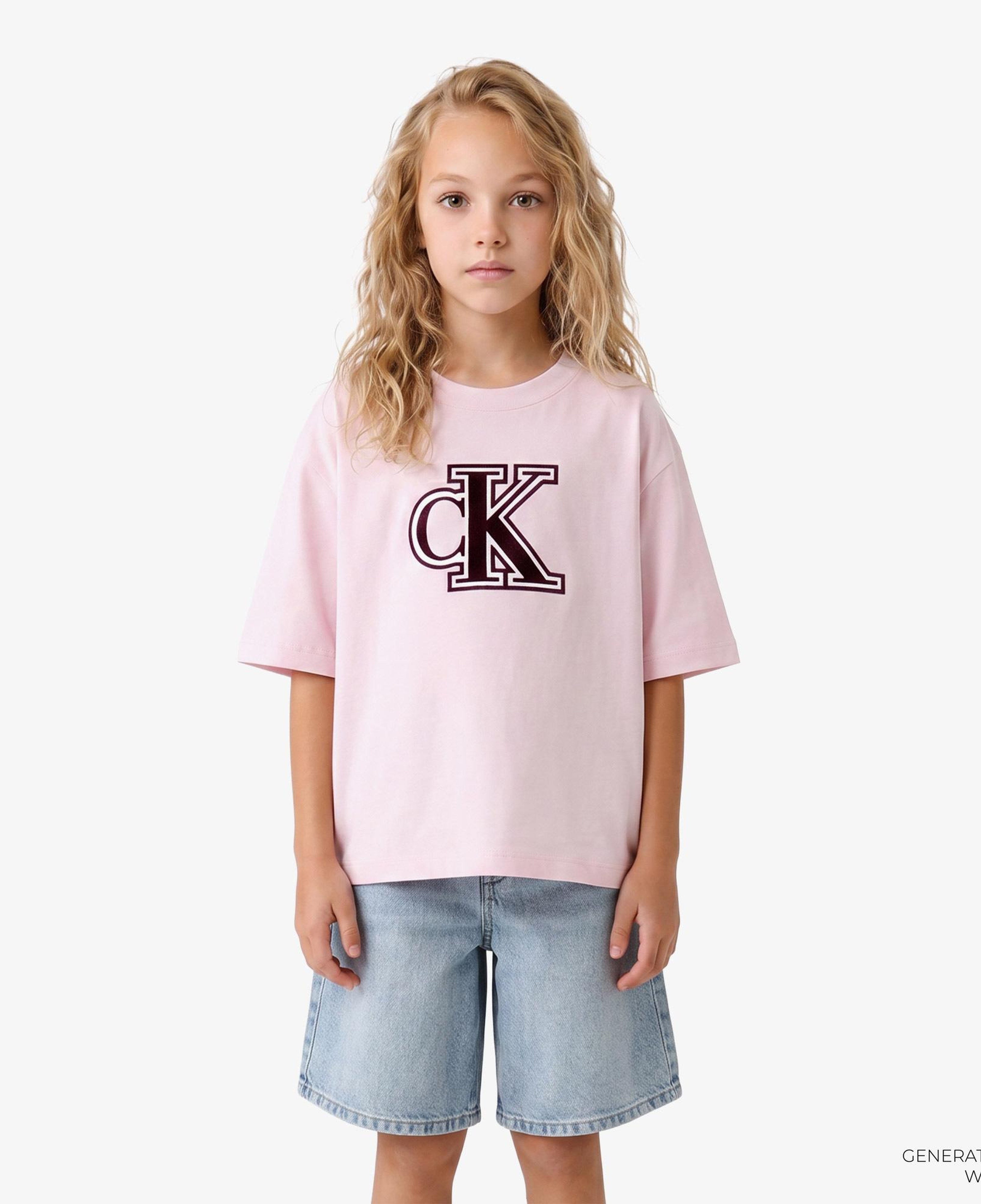 Calvin Klein Velvet Monogram Boxy Çocuk Pembe T-Shirt