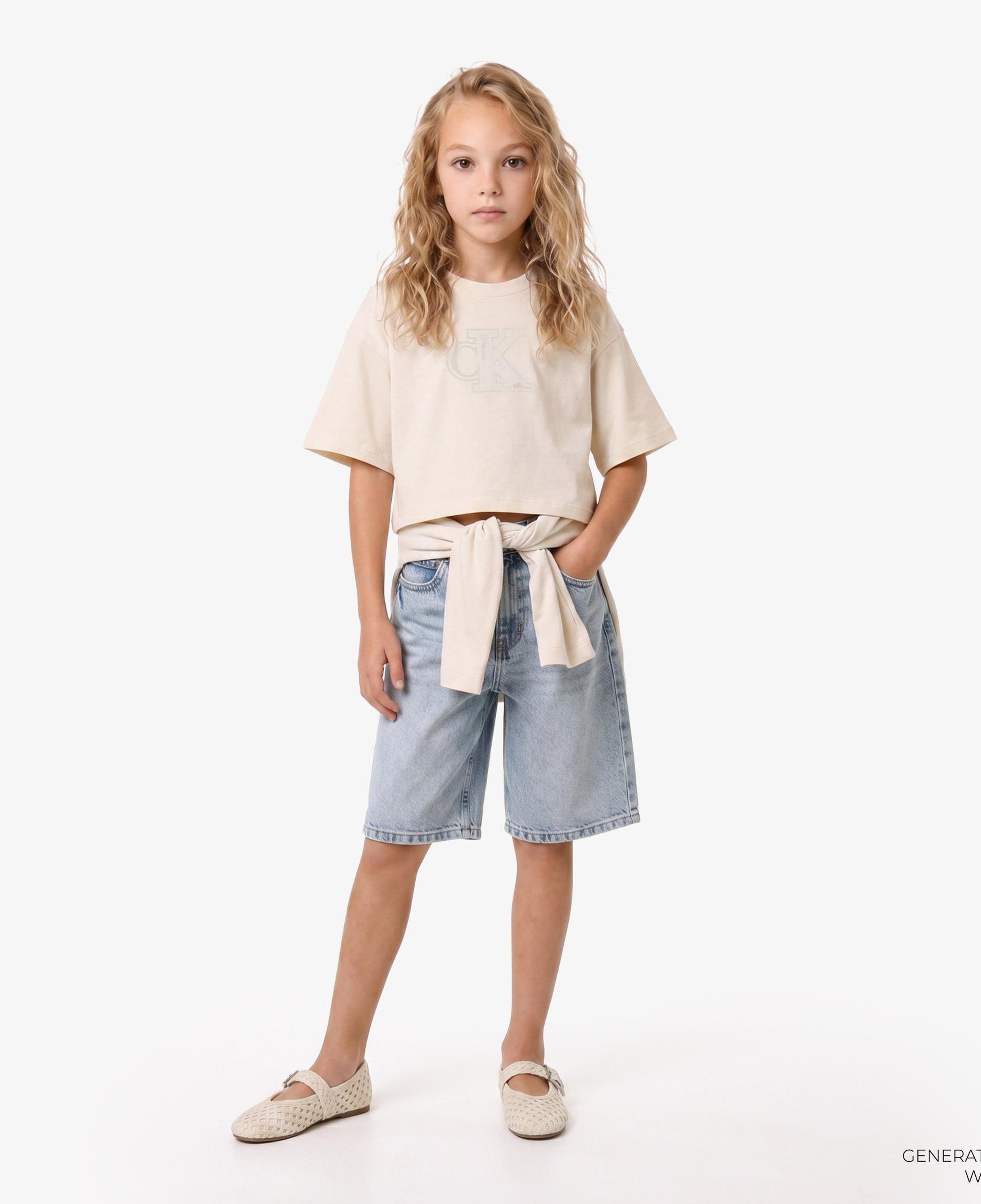 Calvin Klein Velvet Monogram Boxy Çocuk Gri T-Shirt